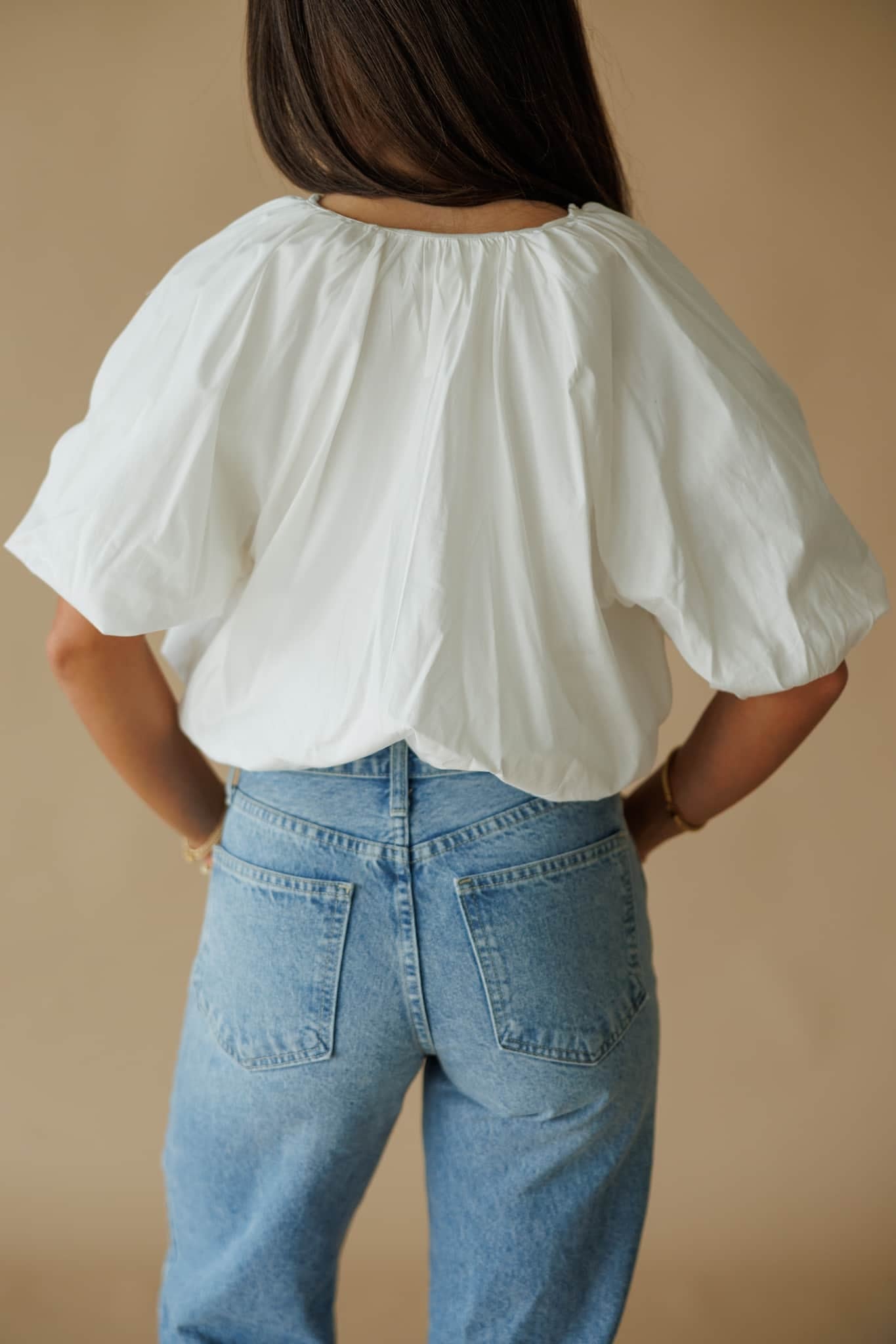 White Balloon Poplin Top