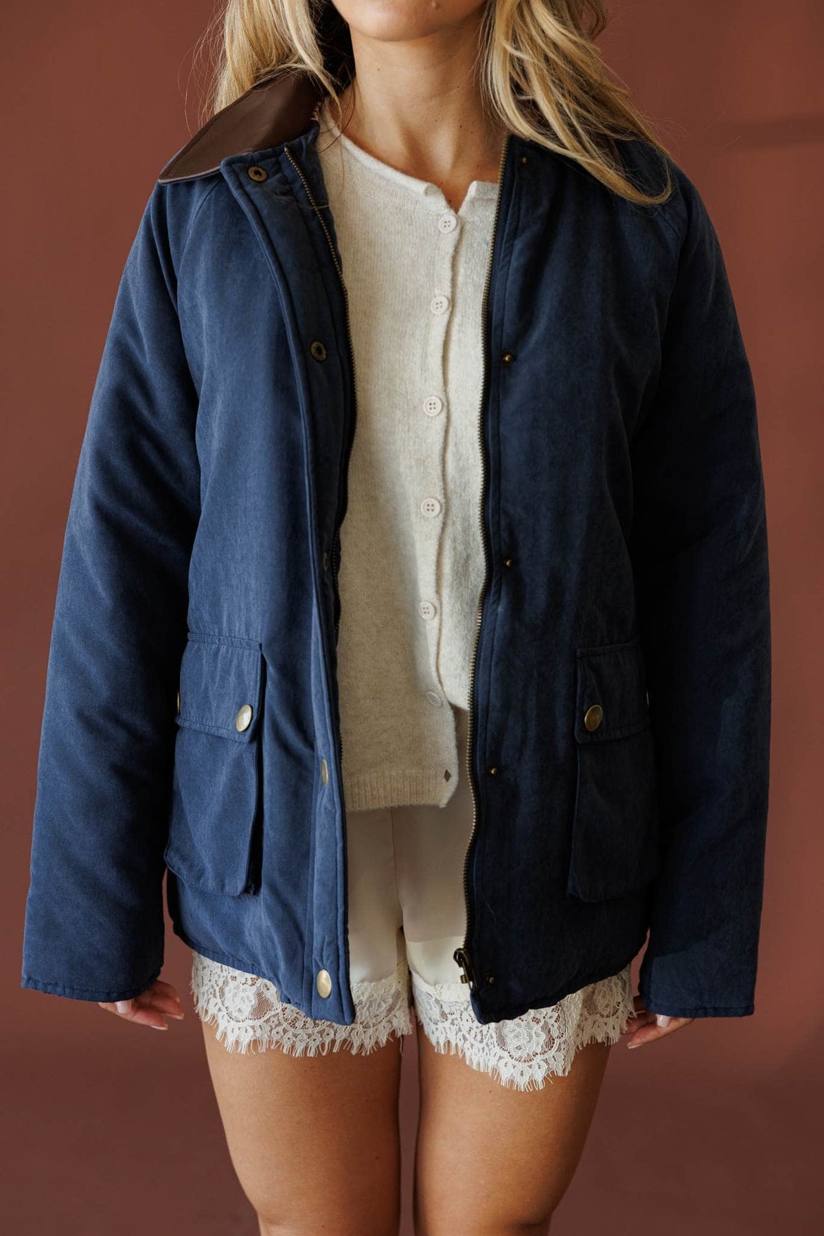 Navy quilted barn jacket