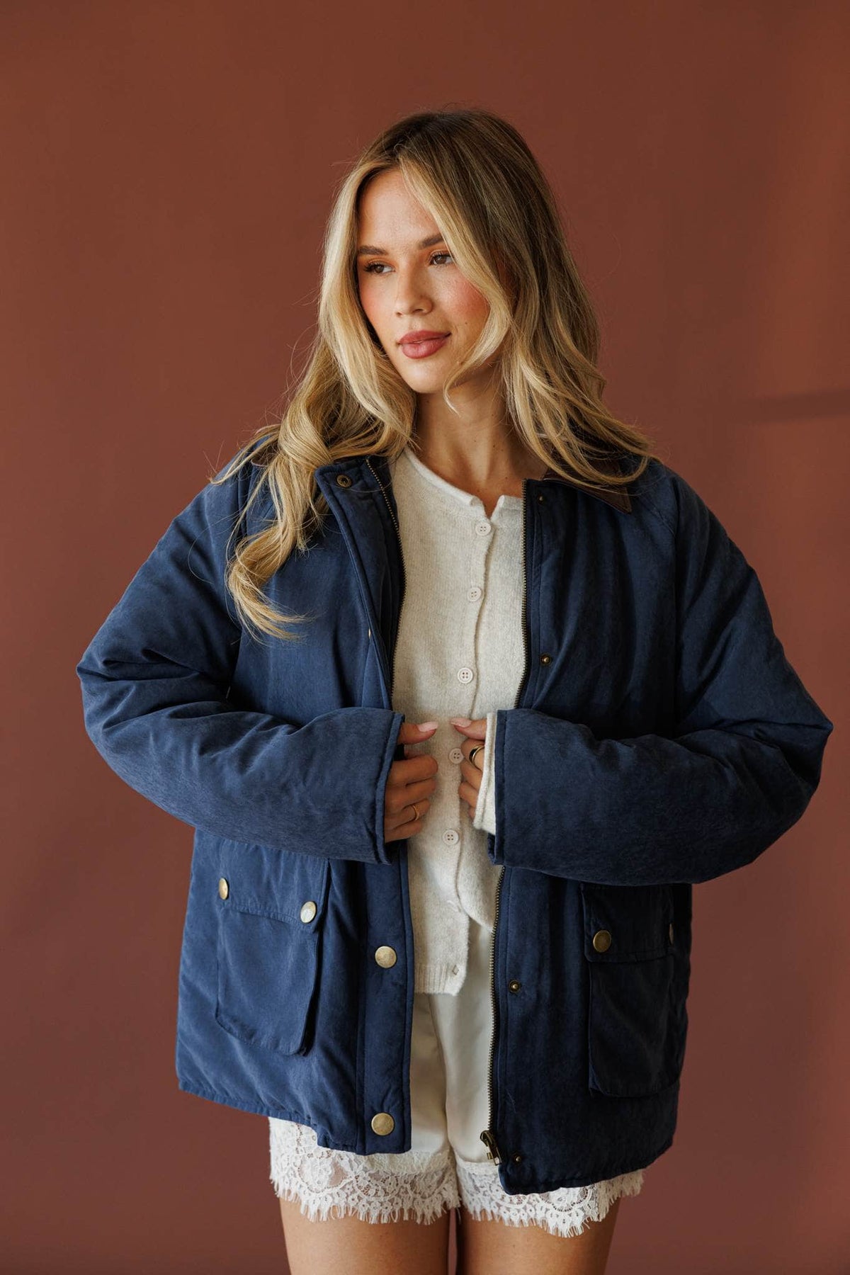Navy quilted barn jacket