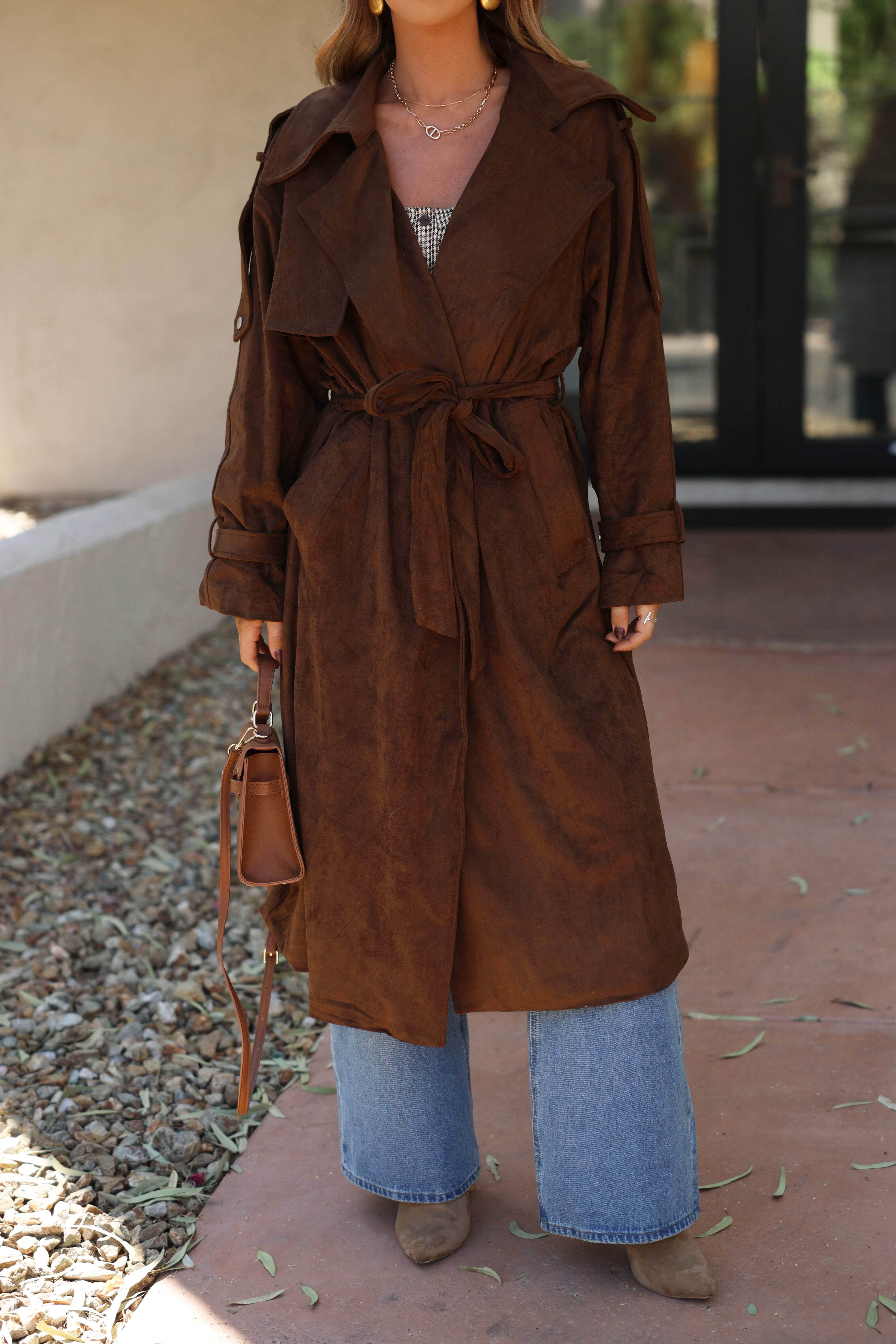 Chocolate Suede Trench Coat