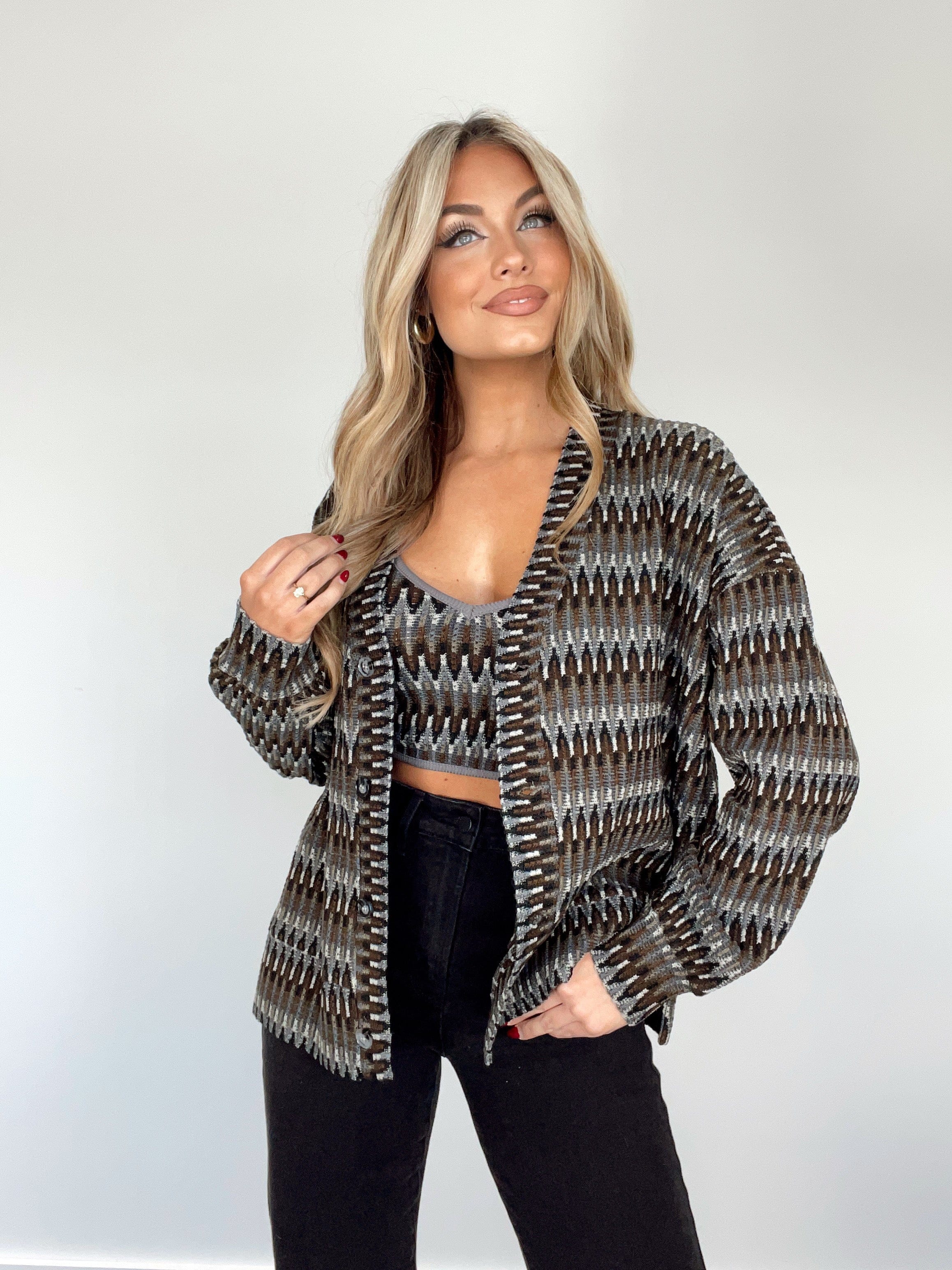 ACJ50393 v neck button down knit cardigan ACOA