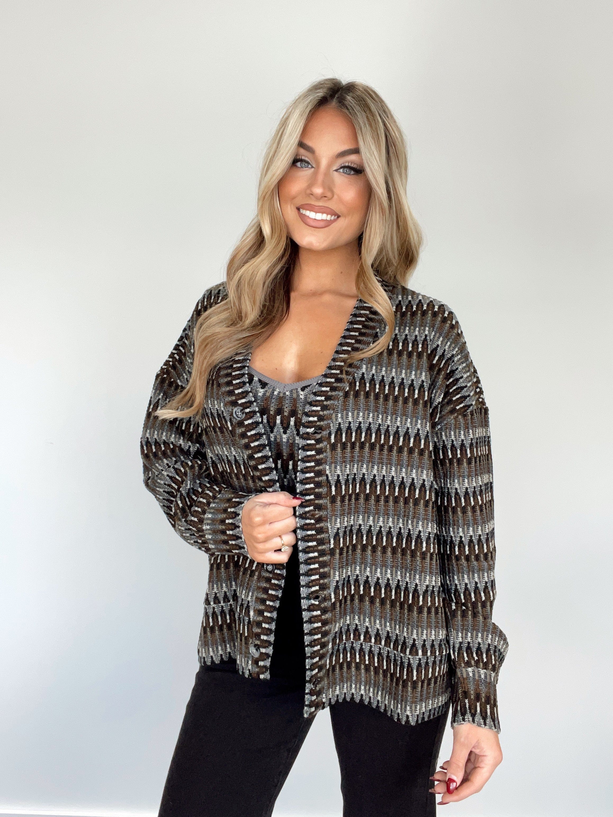 ACJ50393 v neck button down knit cardigan ACOA