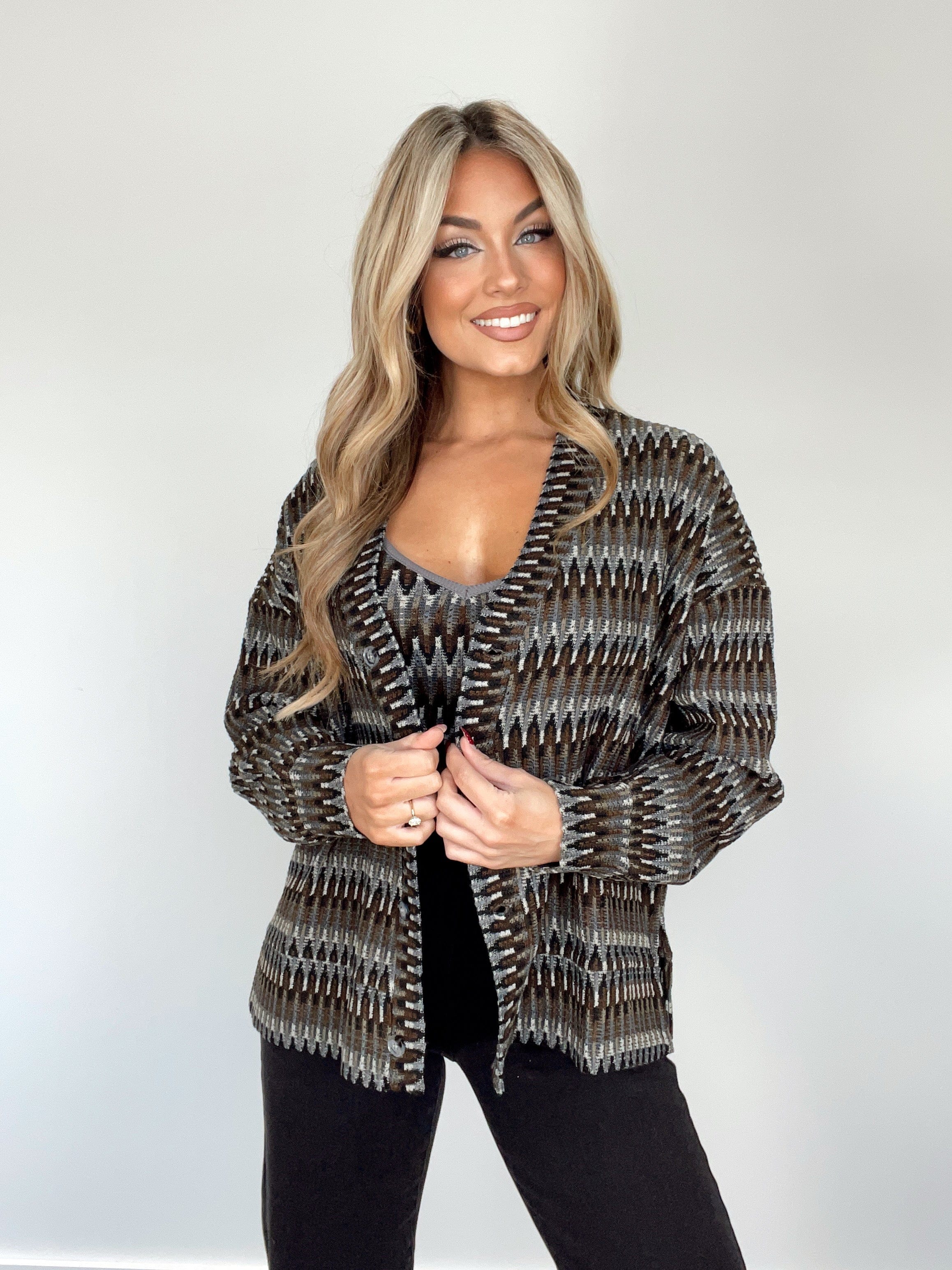 ACJ50393 v neck button down knit cardigan ACOA