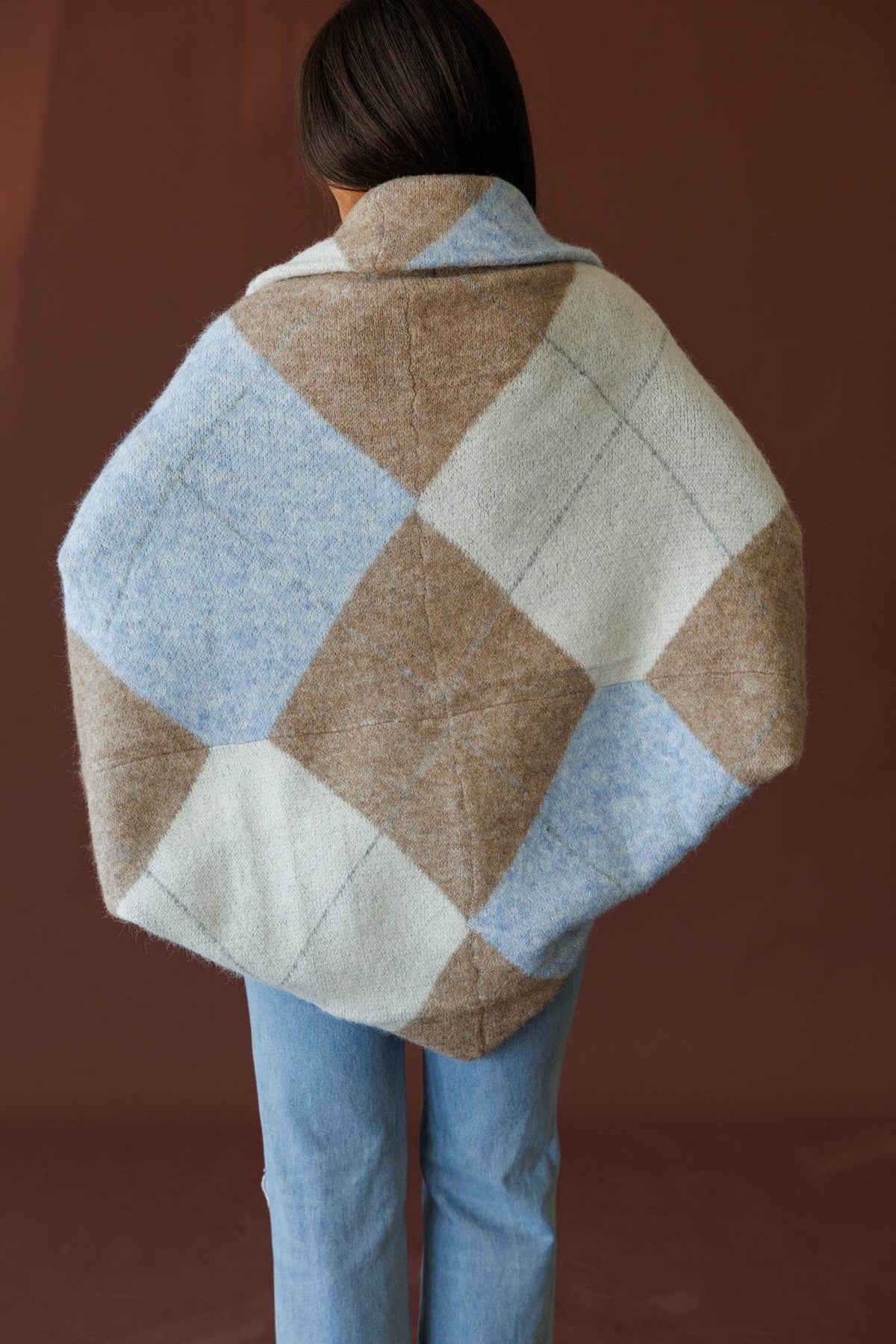 Charcoal argyle cardigan and tube top set