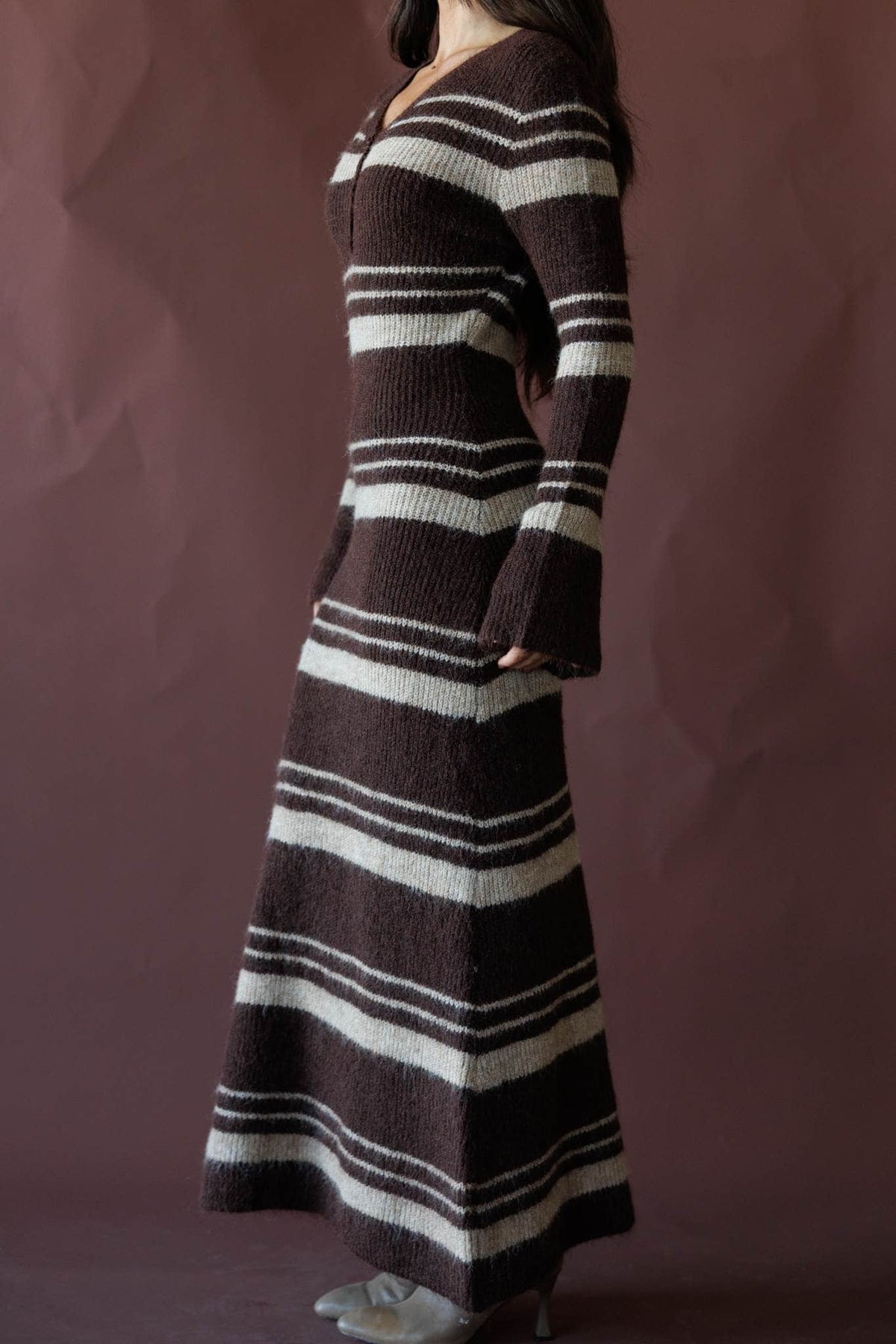 Striped knit maxi dress
