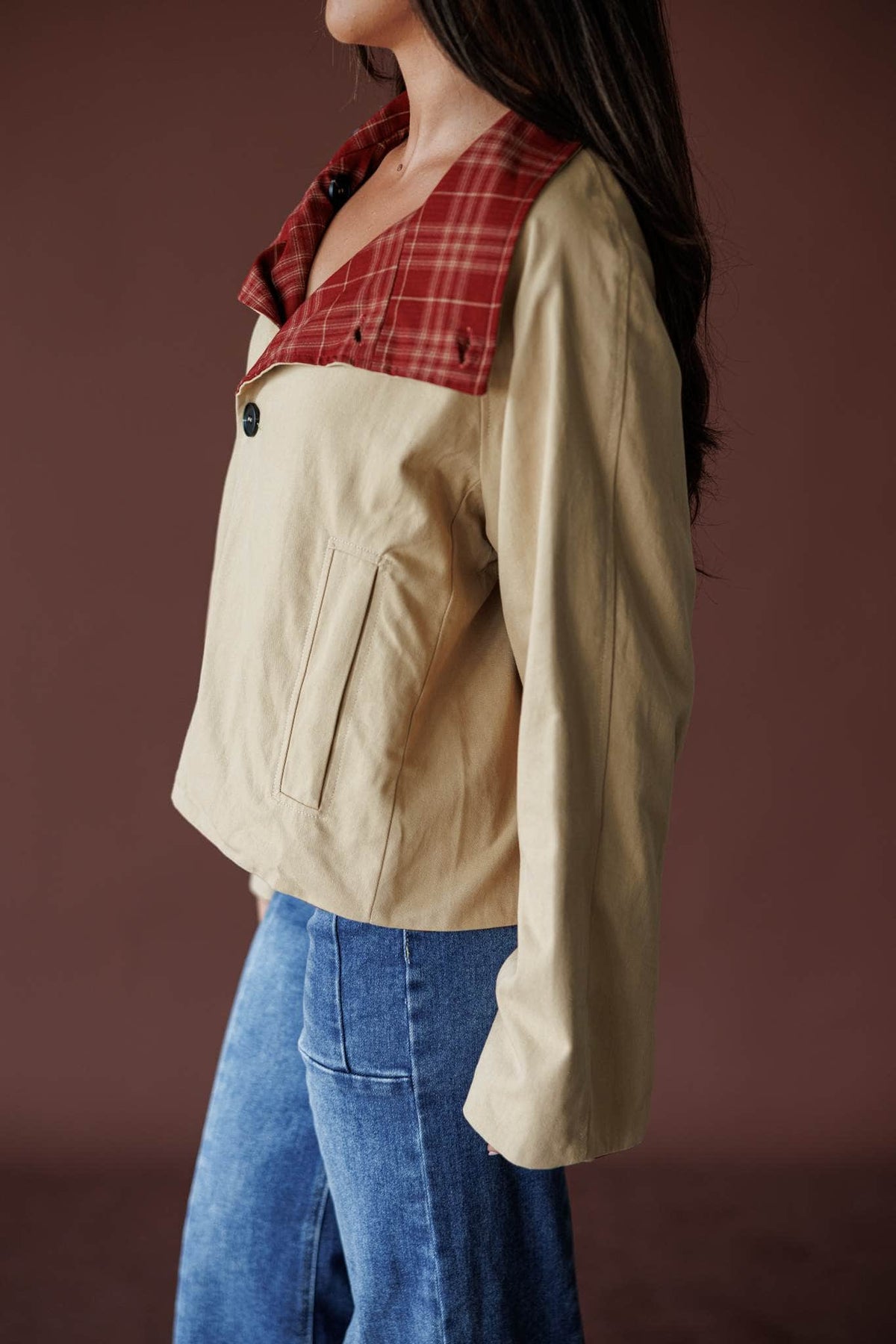 Reversible cropped trench coat