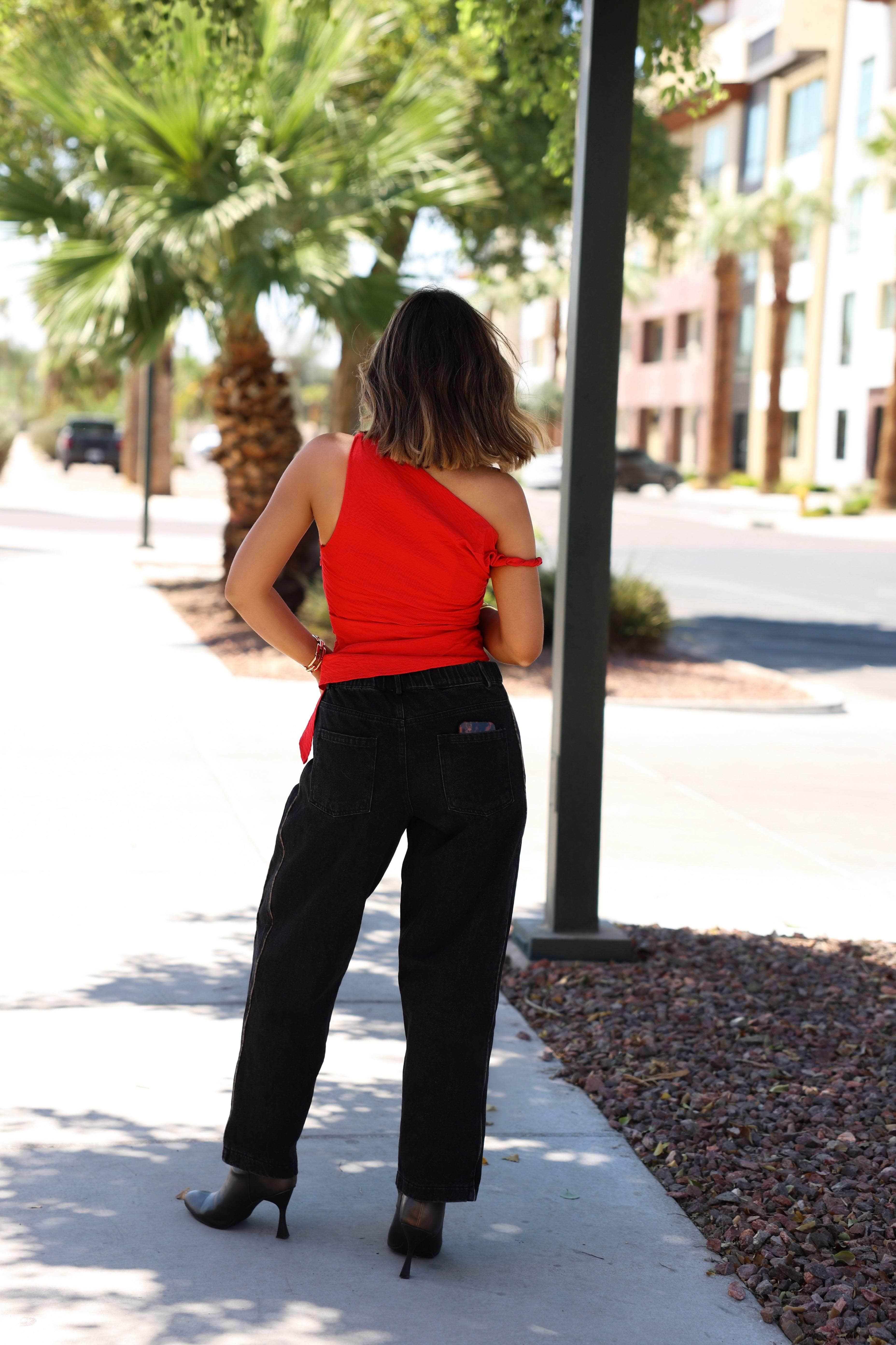 Black Leopard Piping Detail Barrel Jean