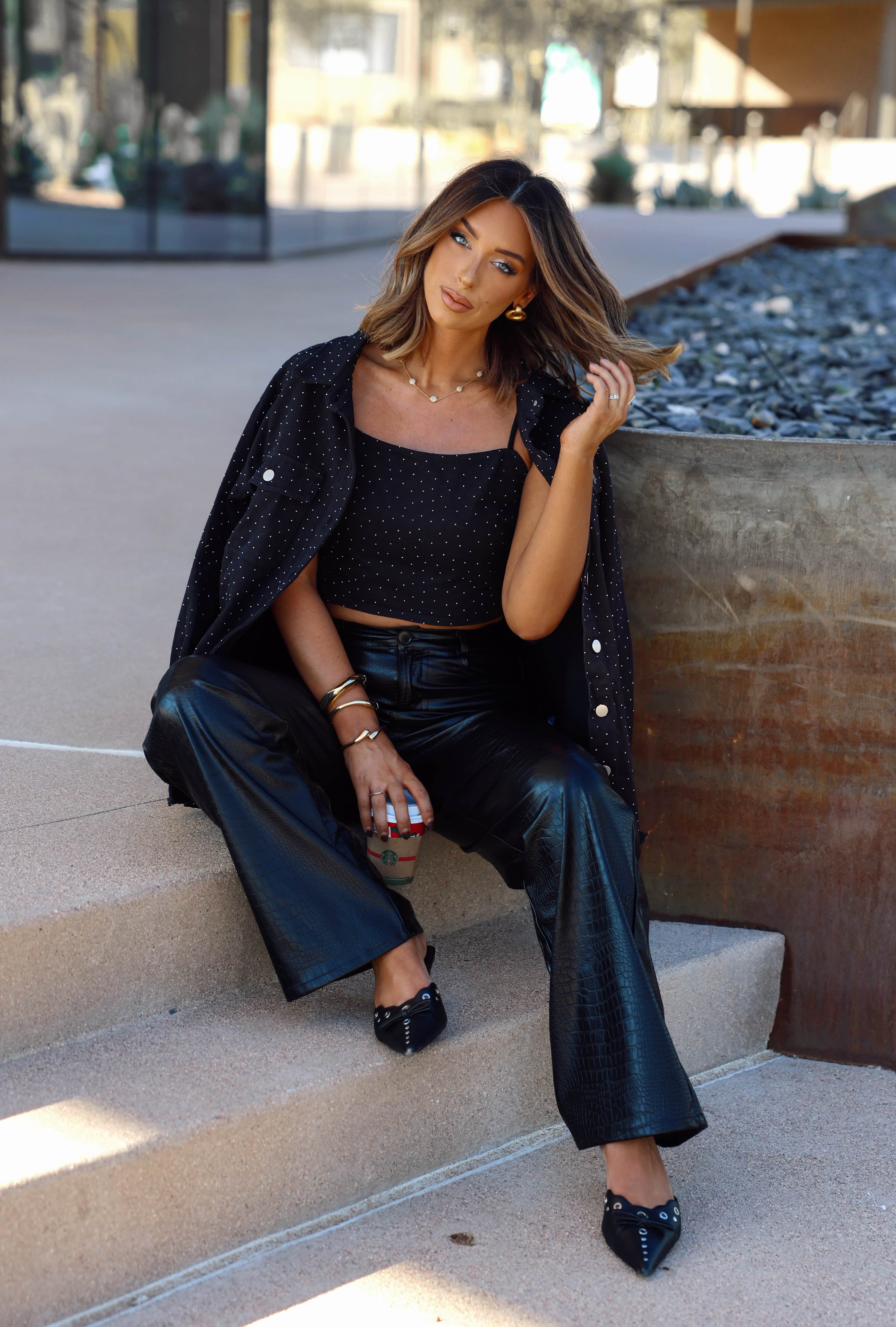 Black Rhinestone Crop Tank