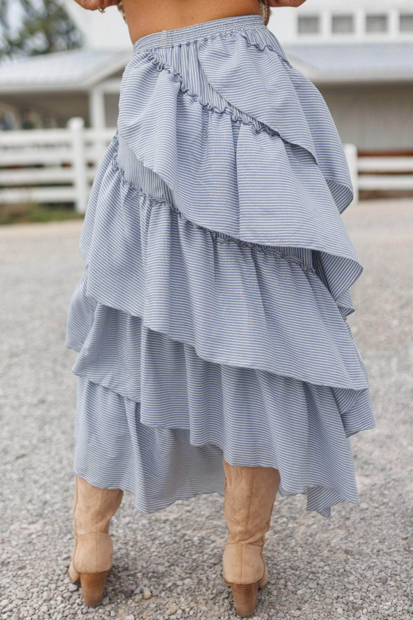 Blue Striped Tiered Skirt