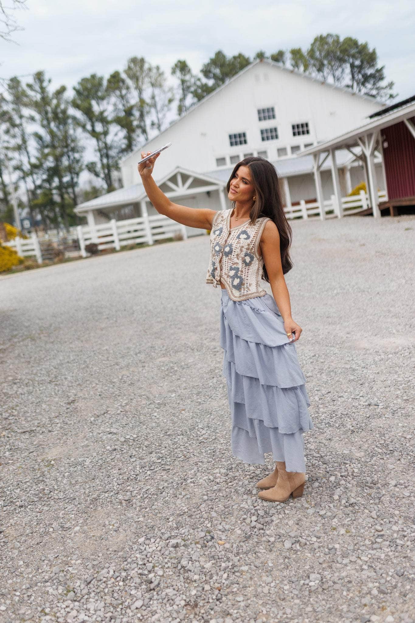 Blue Striped Tiered Skirt