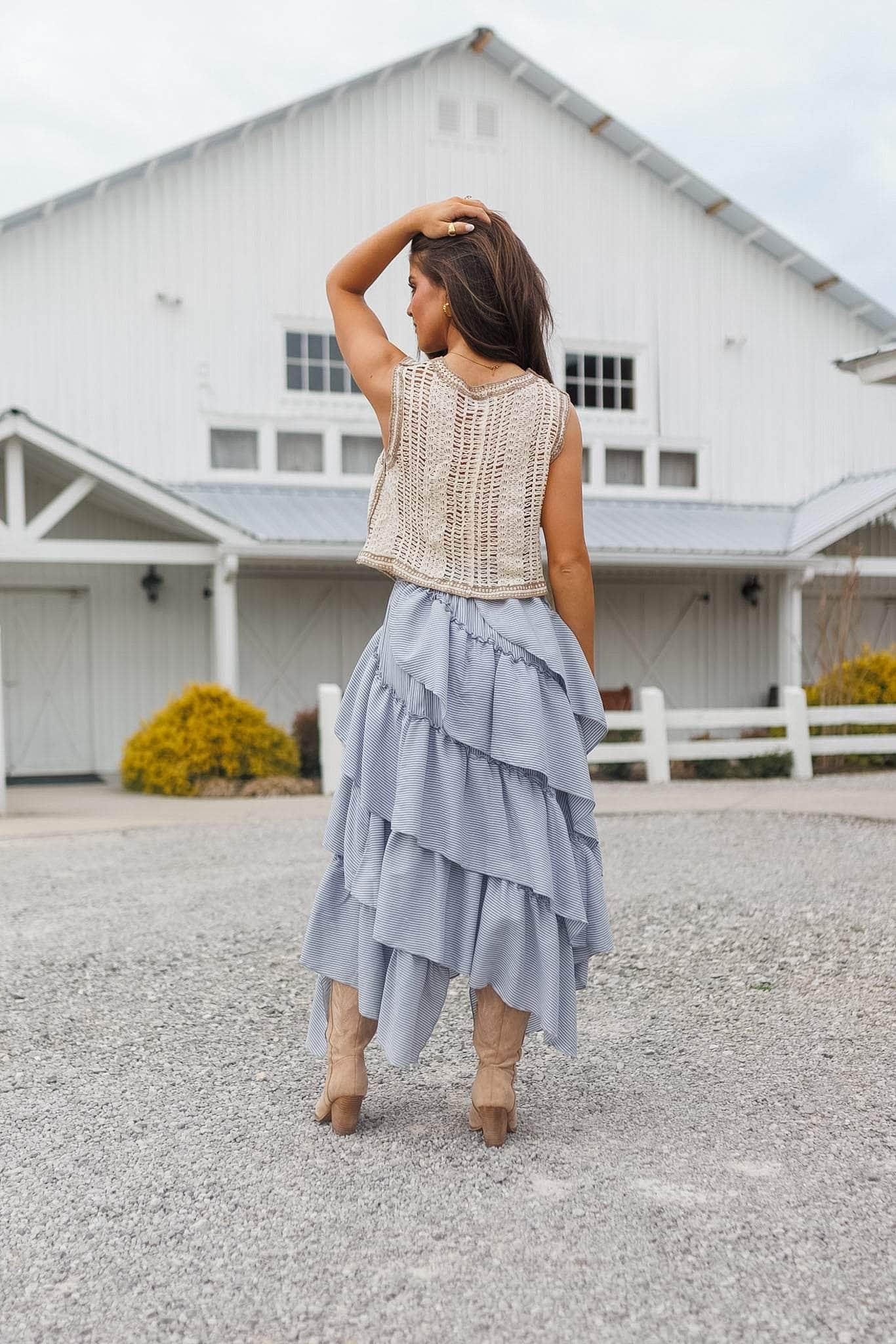 Blue Striped Tiered Skirt