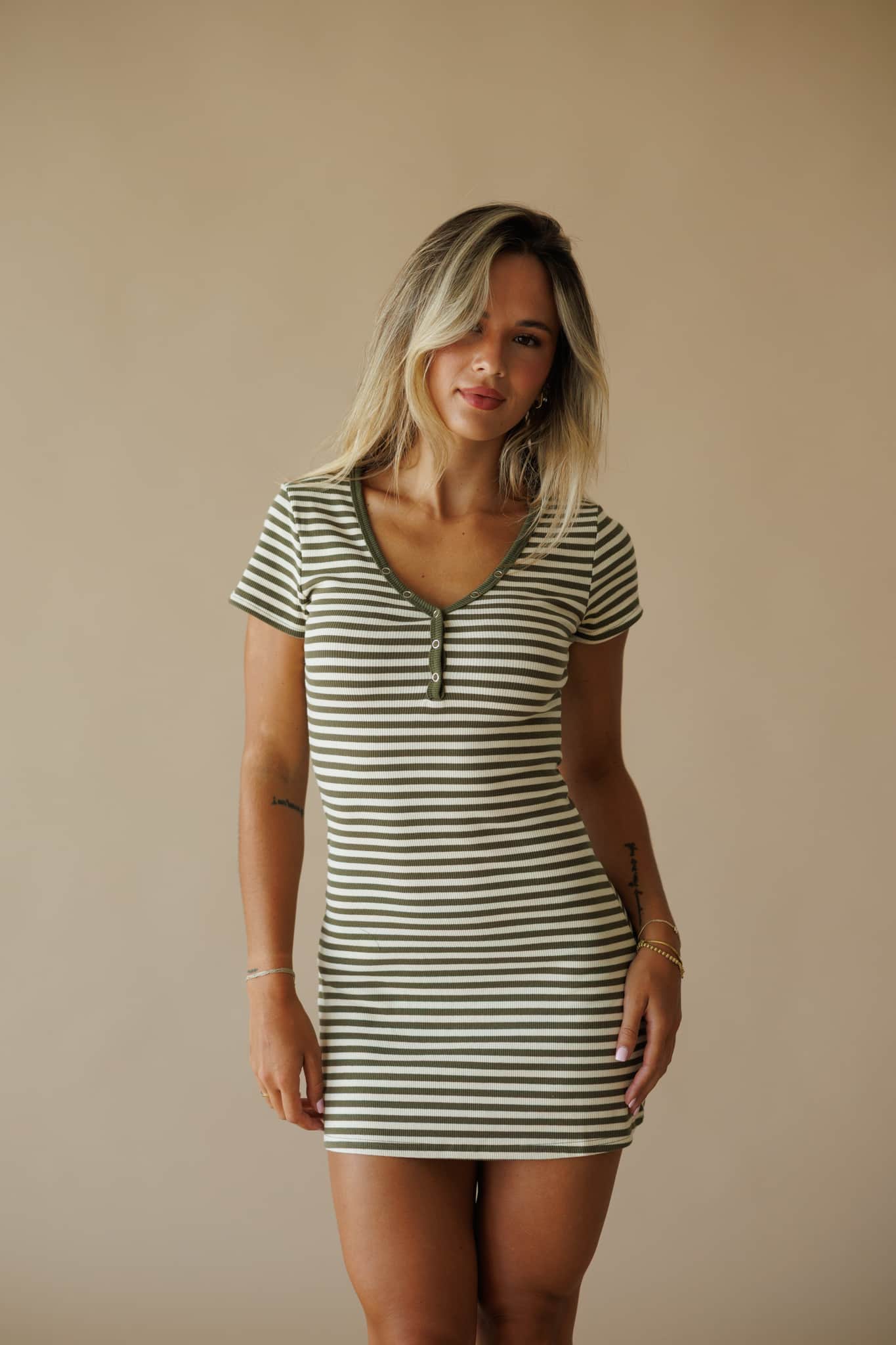 front button mini dress Trendy, Chic Women's Clothing Boutique Bailey Rose Women's Striped Dress, Olive, Cotton Blend, Size L Lane 201 front dress Strapless Sequin Floral Maxi Color:Blue/Black AL:3326tues