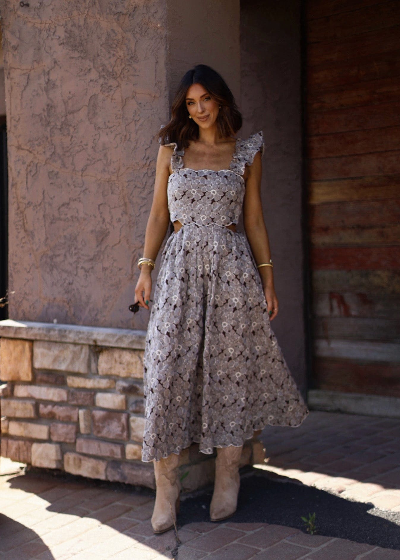 Brown Floral Embroidered Dress Brown Floral Embroidered Dress