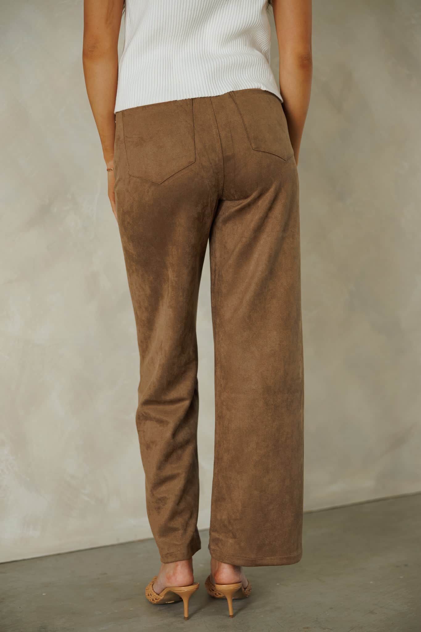 Brown Suede Drawstring Pants