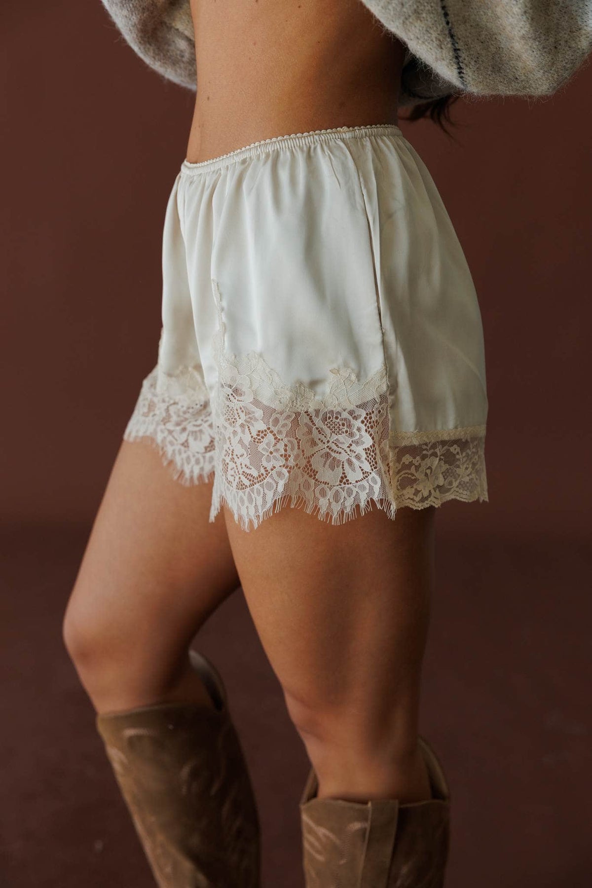 Ivory lace trim shorts