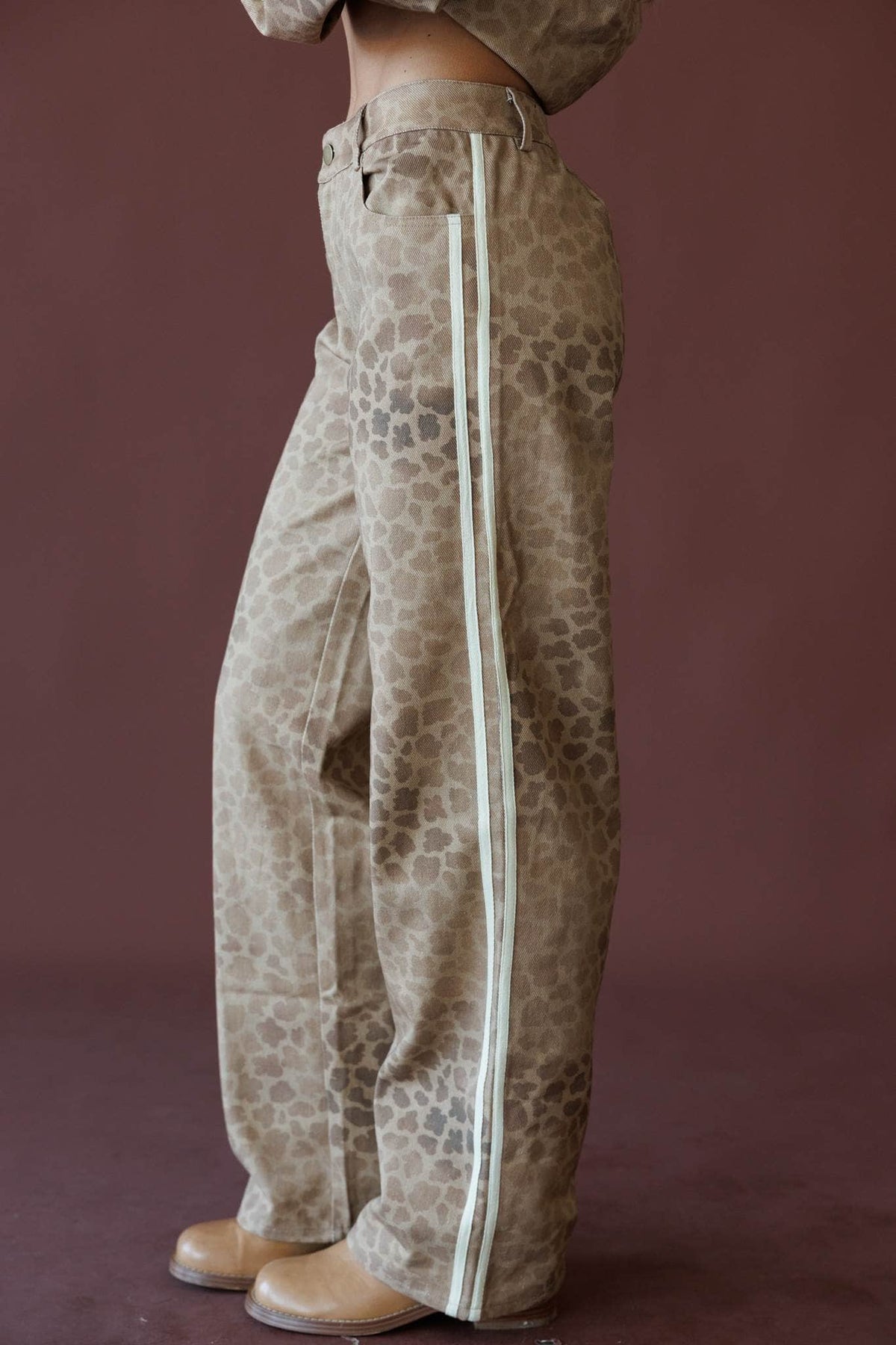 Tan leopard print pants