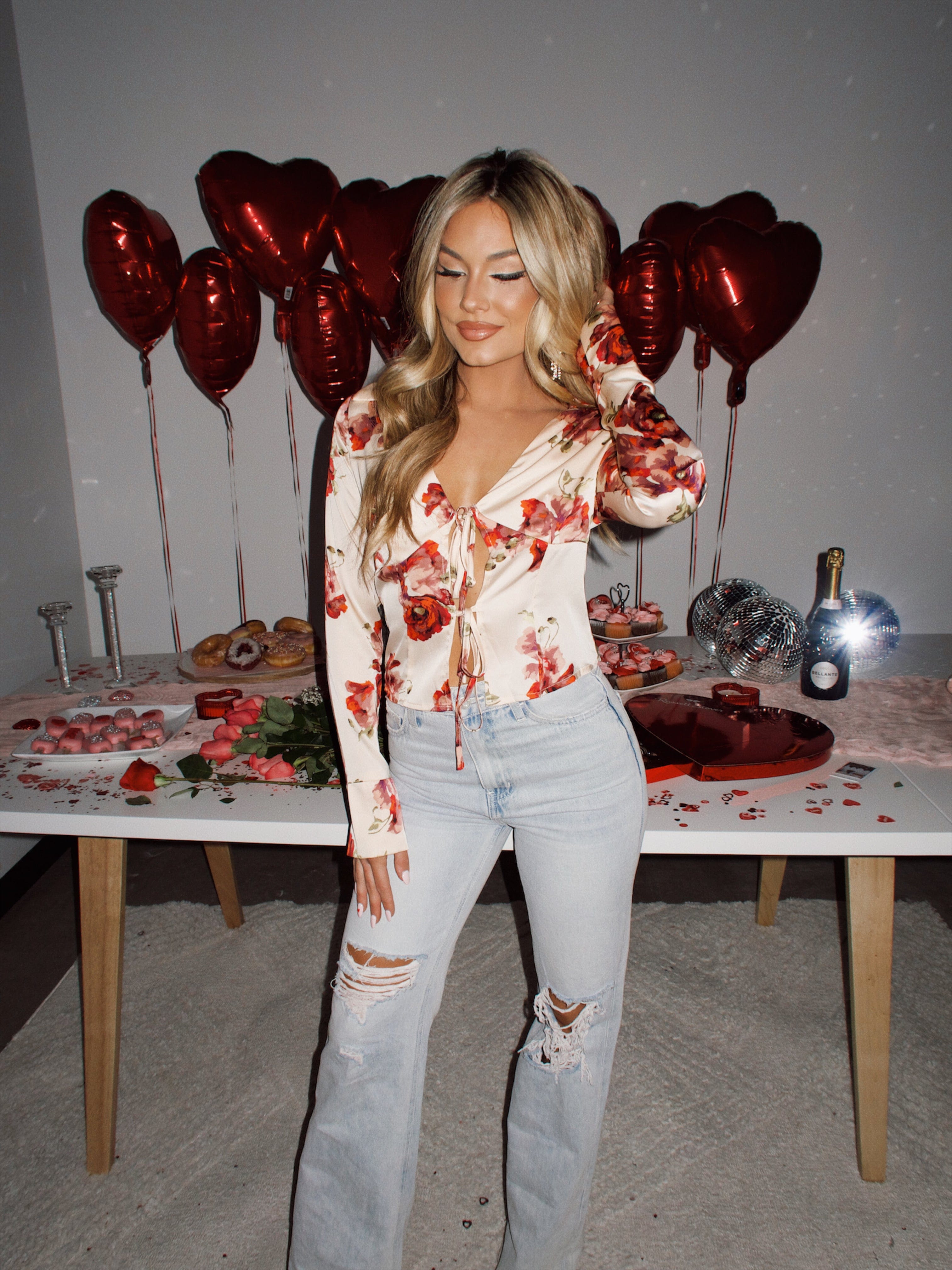 BRT2116-1 rose pattern shirt with front strap Bailey Rose