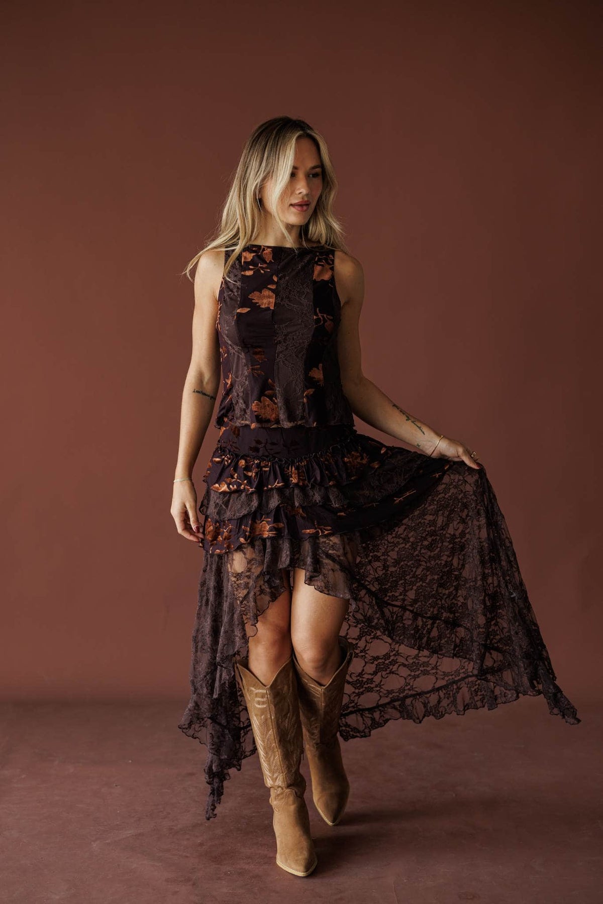 Mahogany burnout velvet sleeveless top