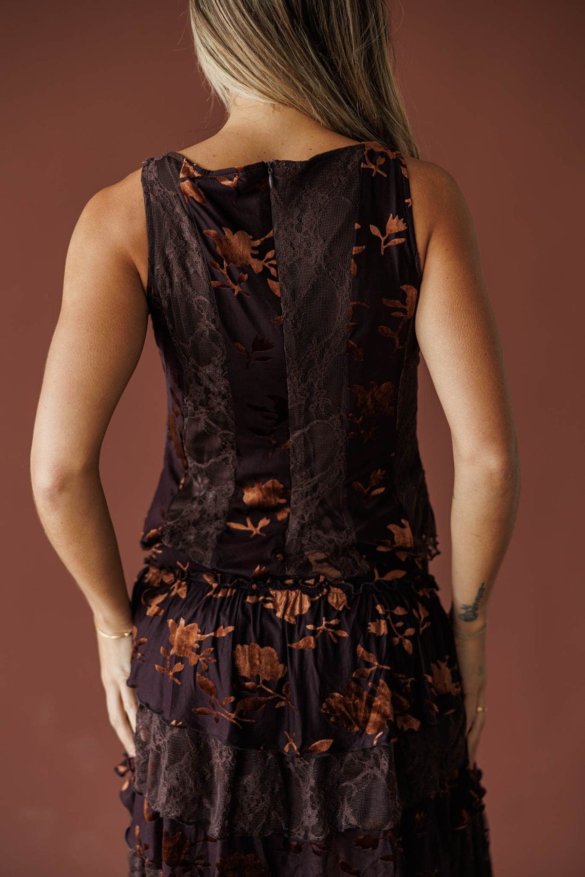 Mahogany burnout velvet sleeveless top