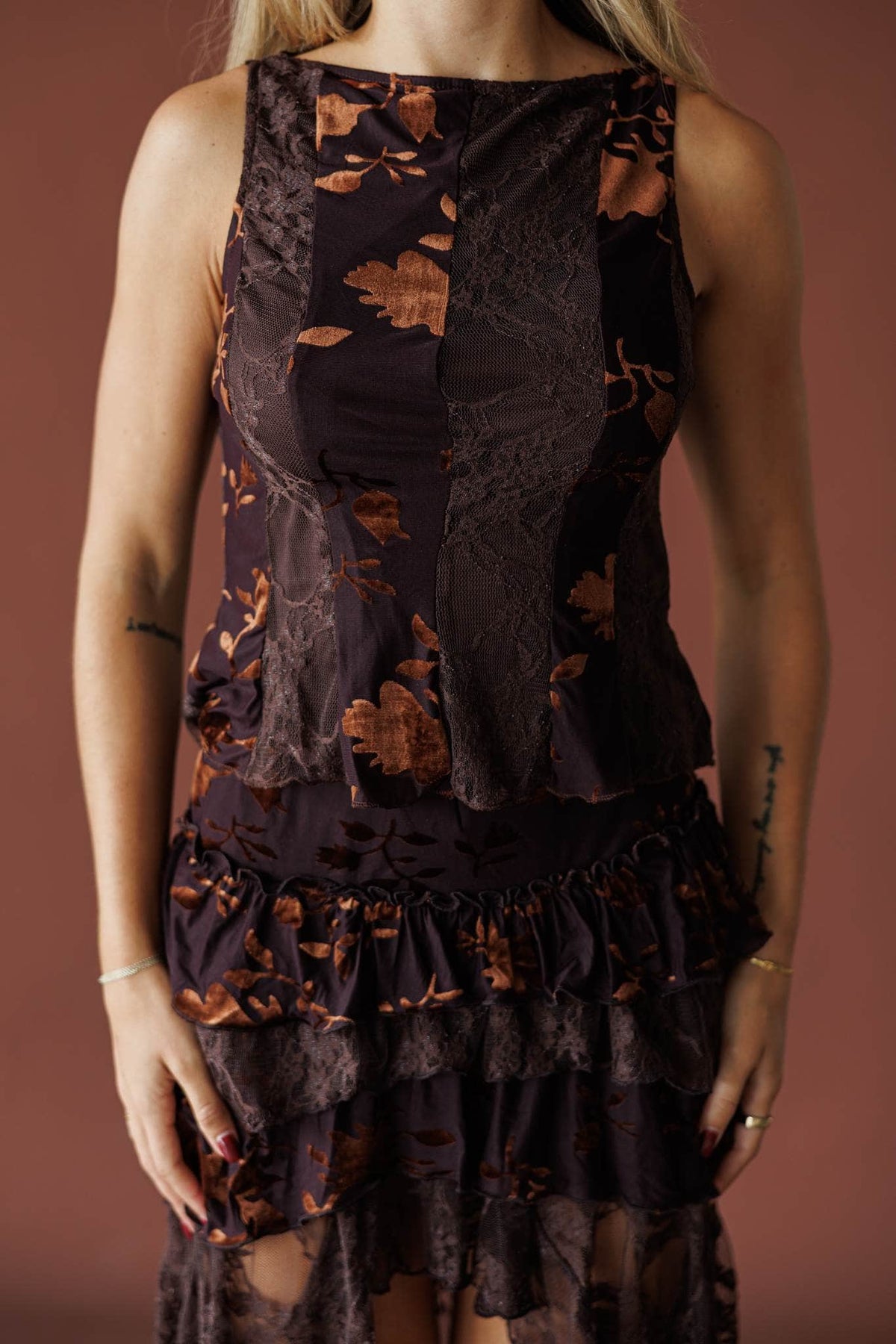 Mahogany burnout velvet sleeveless top