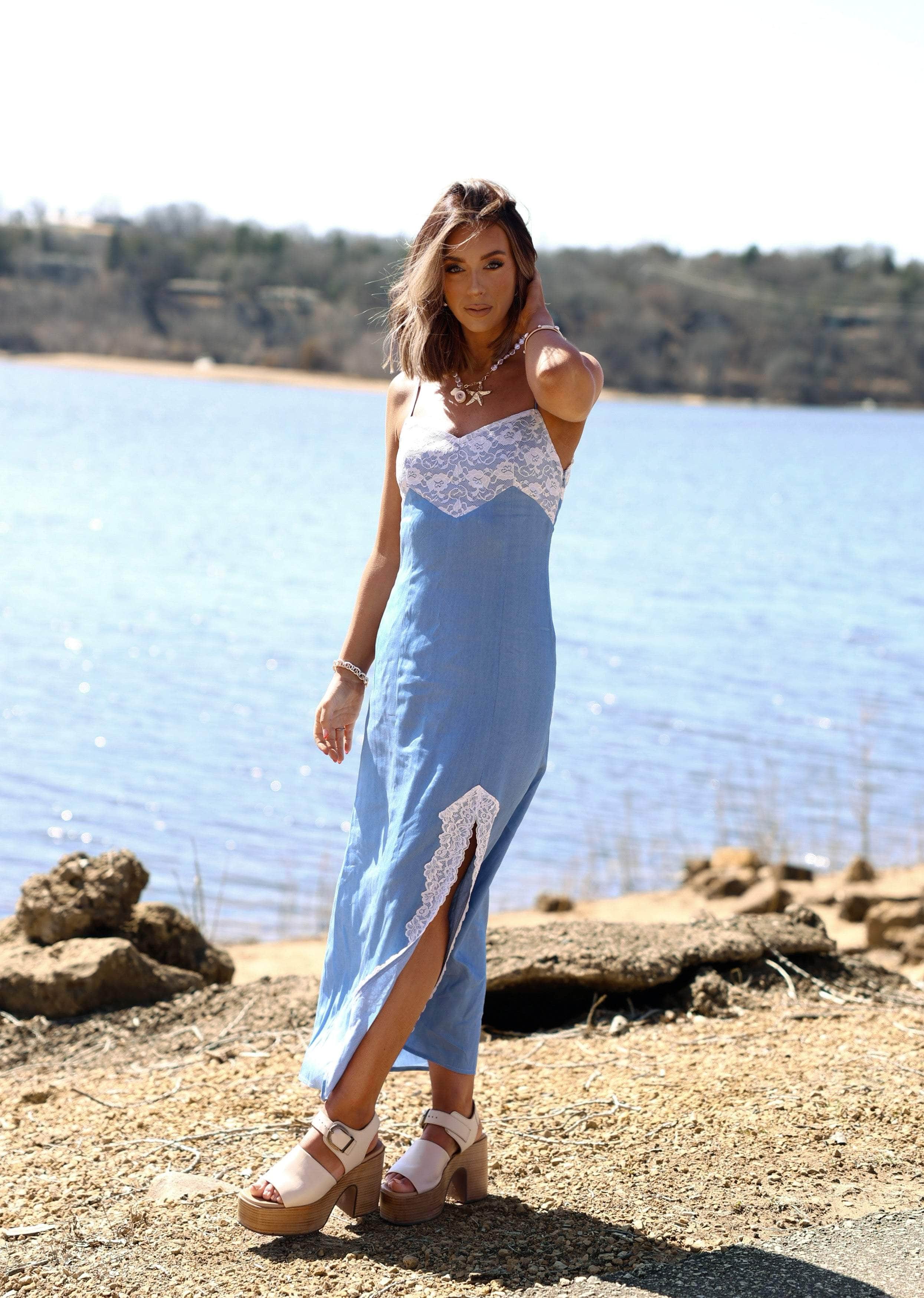 Chambray Lace Midi Dress