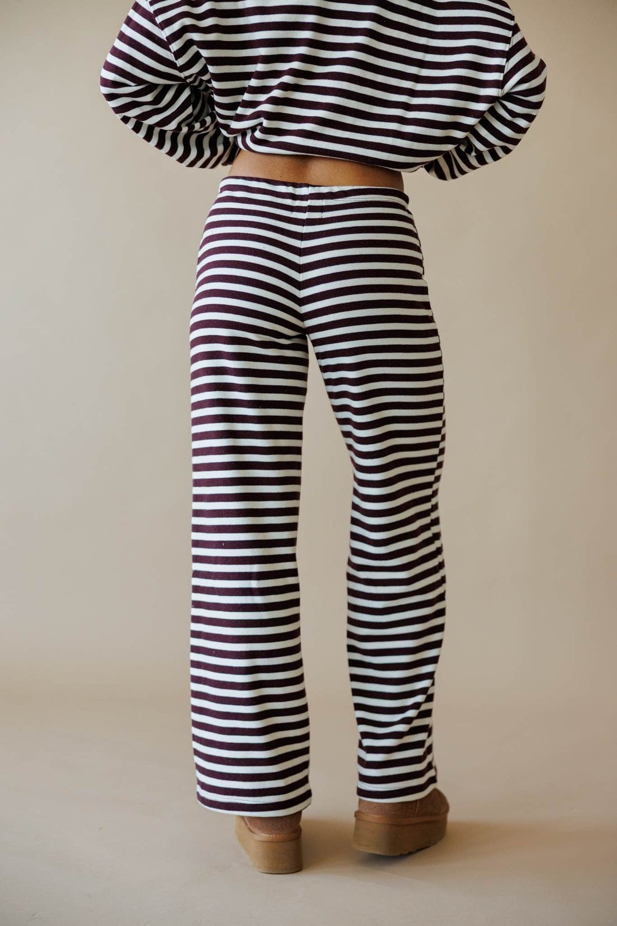 Cream and maroon stripe lounge pants