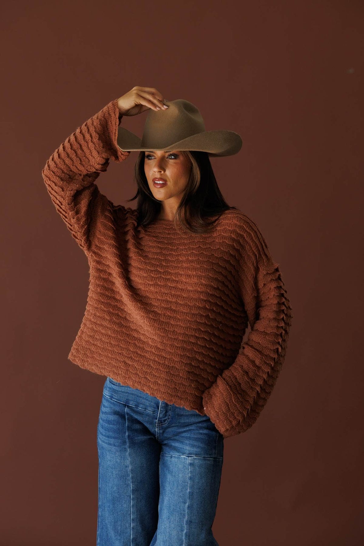Copper textured knit sweater
