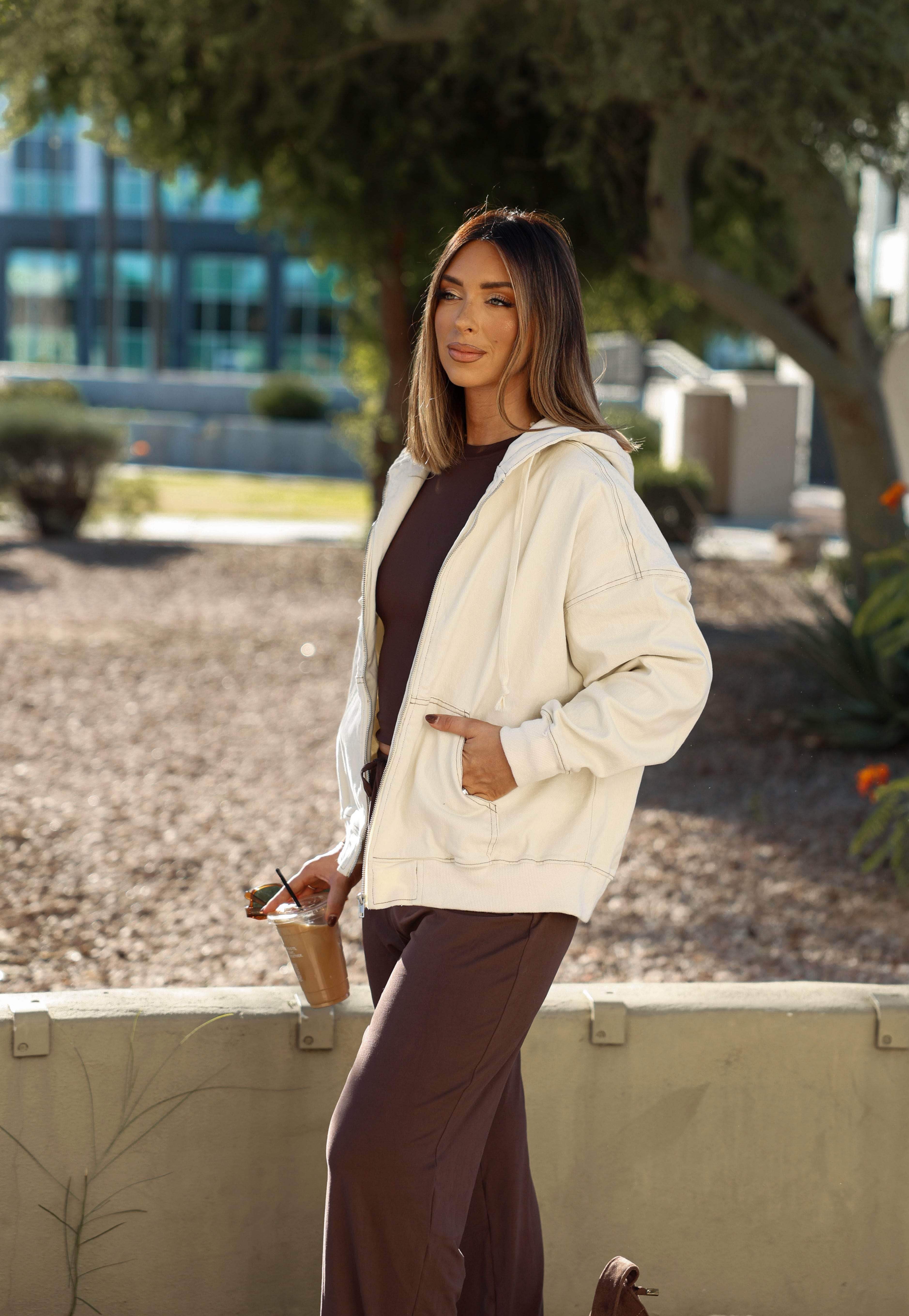 Cream Oversized Hoodie Jacket