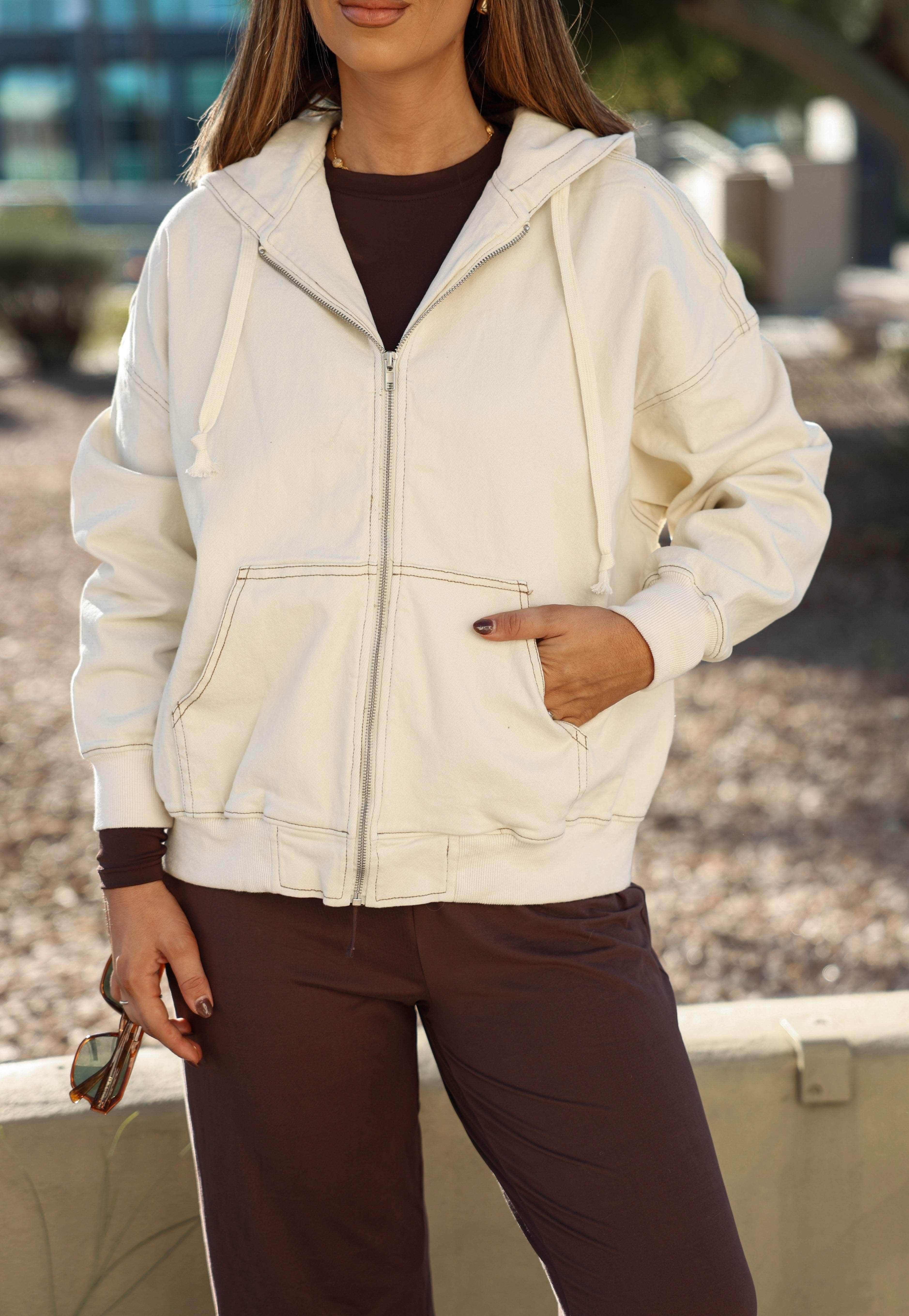 Cream Oversized Hoodie Jacket