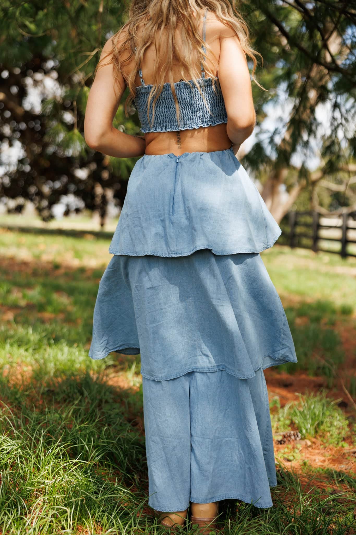 Denim Flower Top Maxi Dress