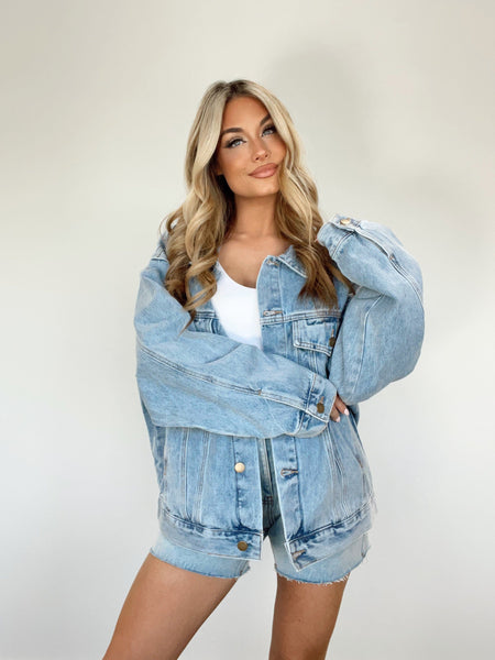 Oversized Denim Bomber Jacket – Lane 201