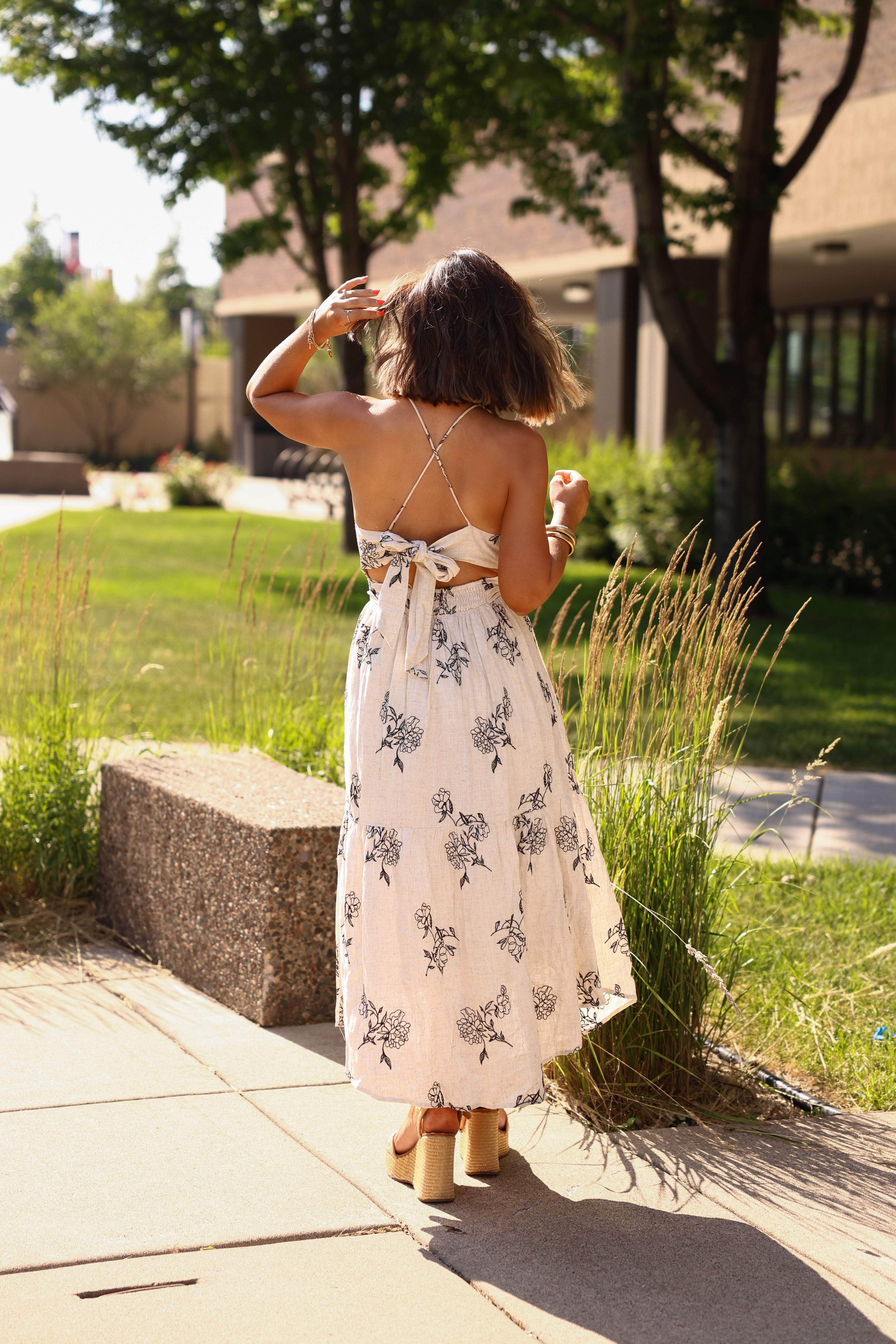 Natural Floral Linen Dress