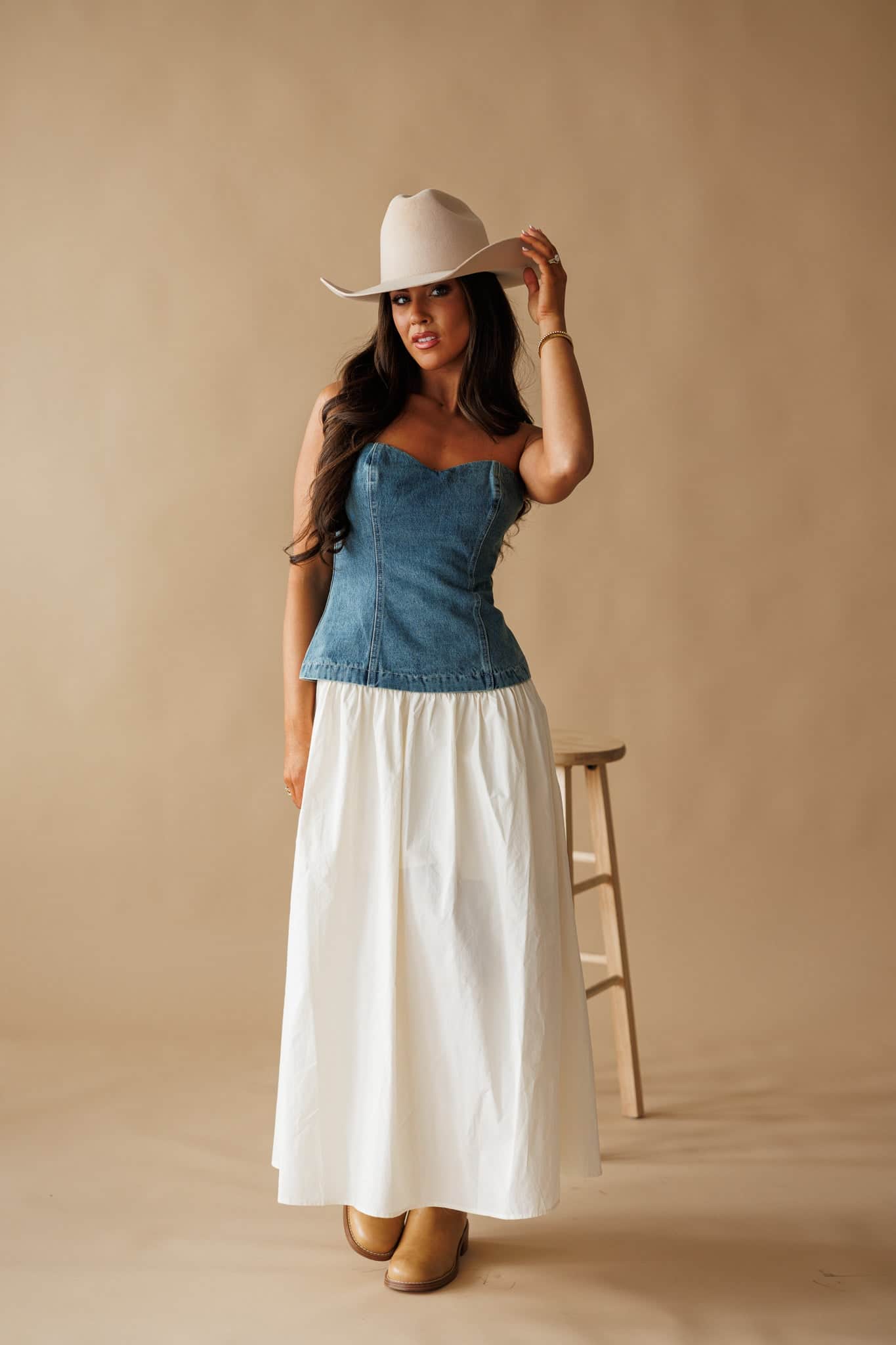 Fore Collection Denim Strapless Midi Dress for Women, Denim Blue Size M