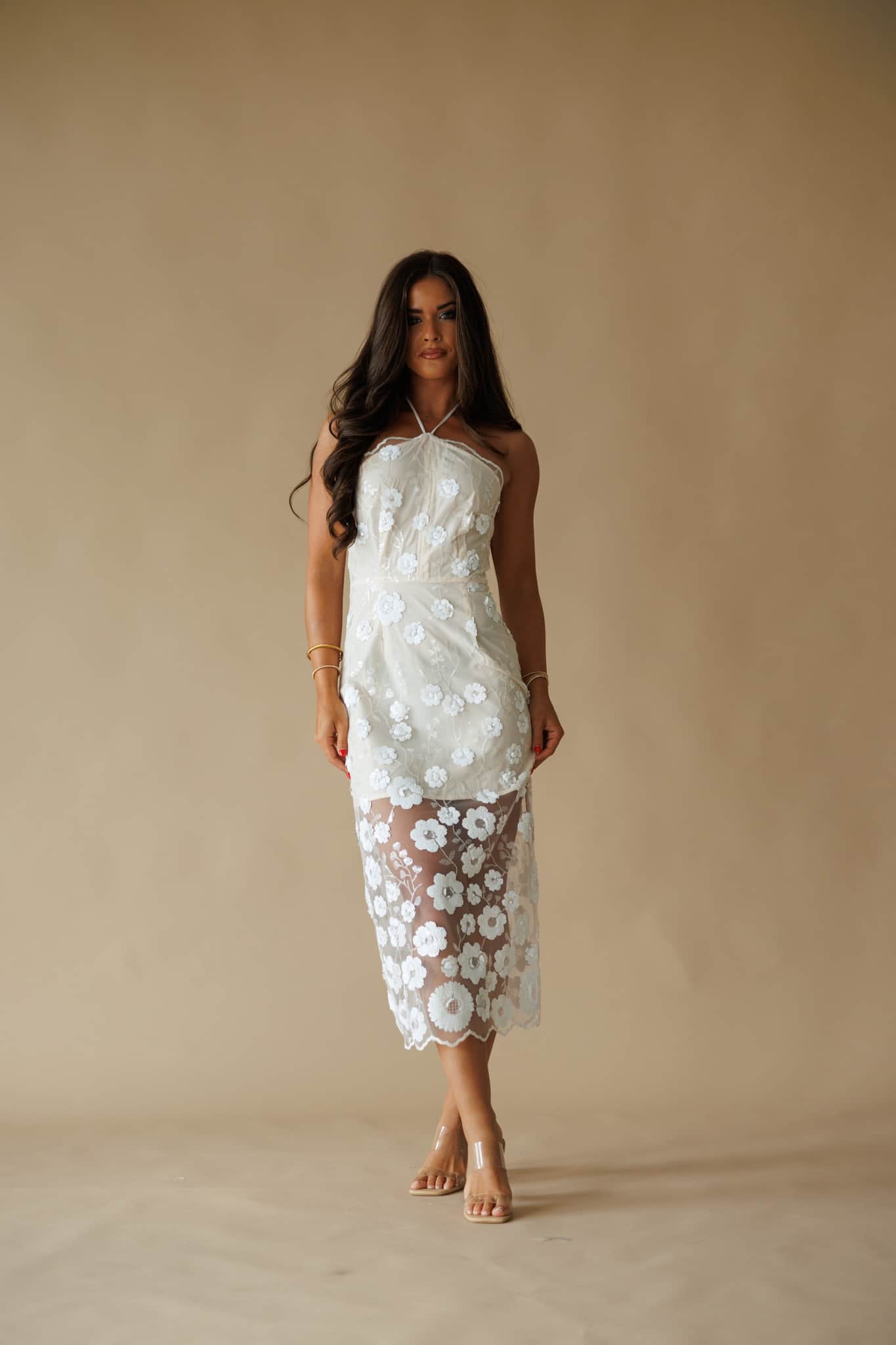 Floral Sequin Mesh Midi Dress