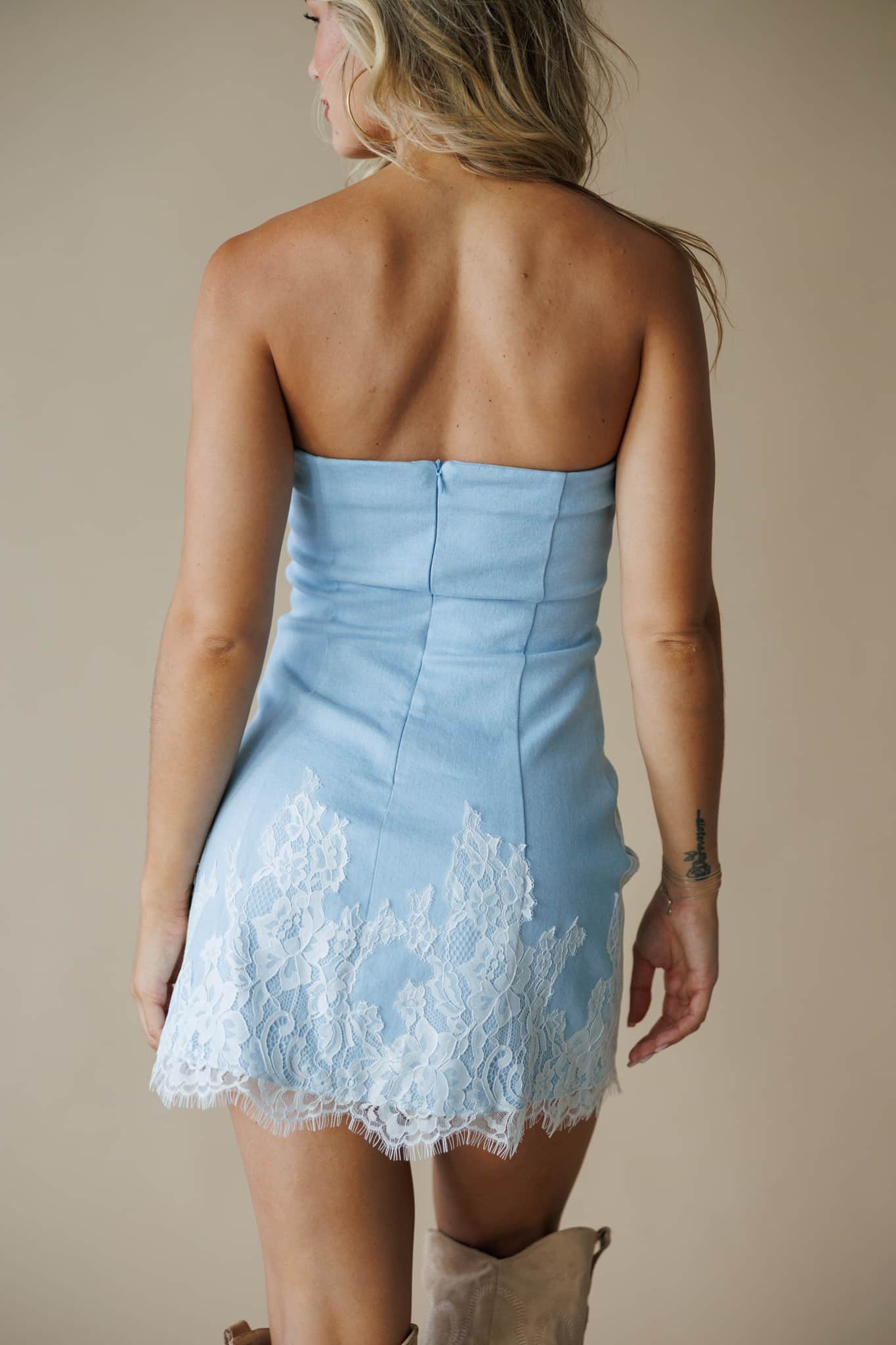 Lace Trim Denim Mini Dress