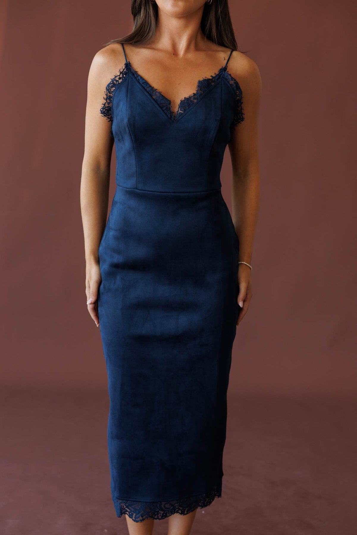 Navy suede midi dress