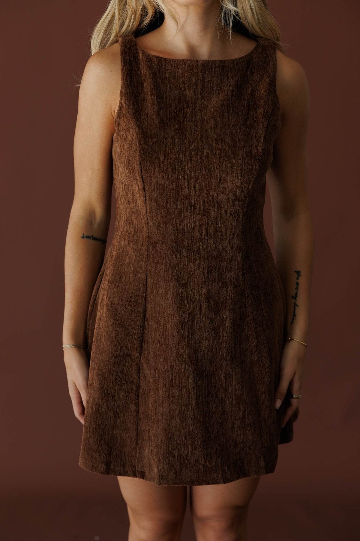 Brown velvet mini dress