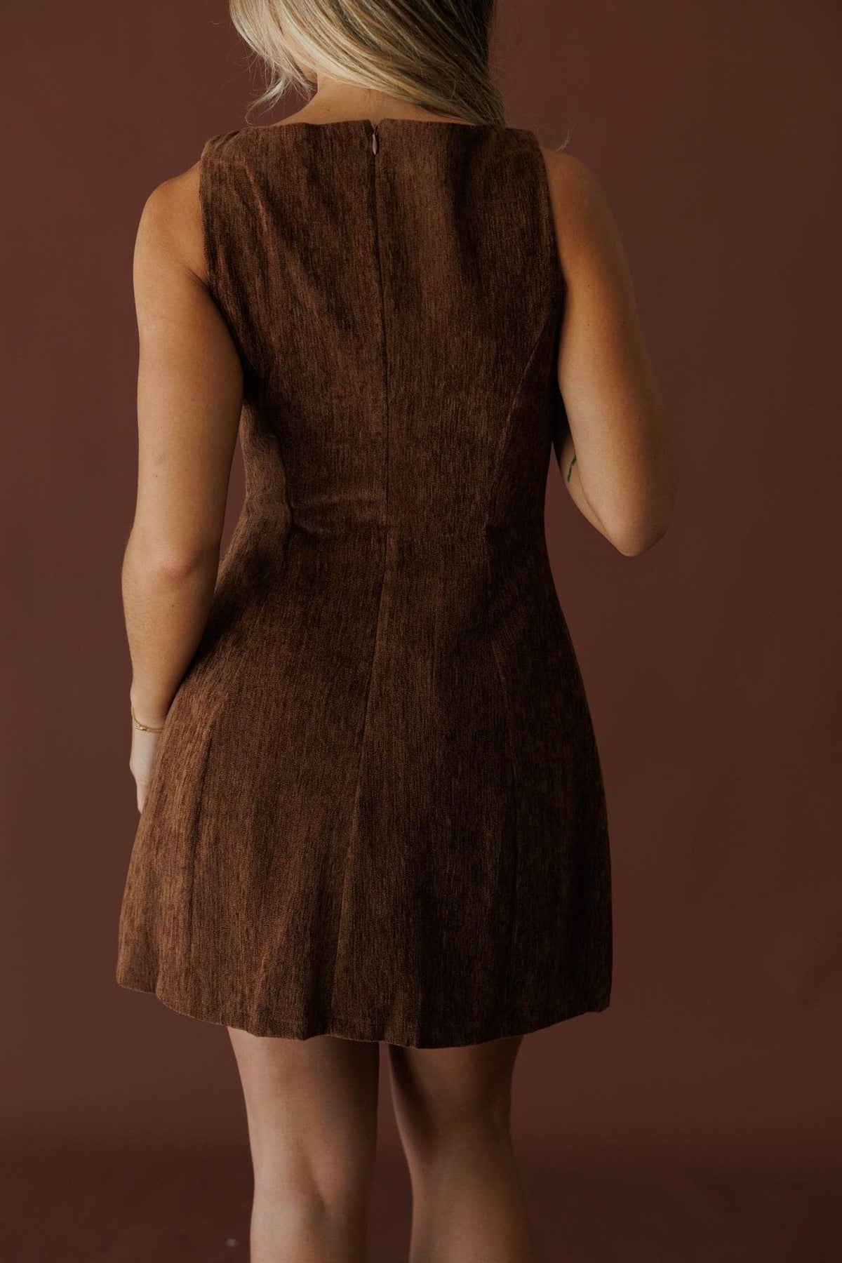 Brown velvet mini dress