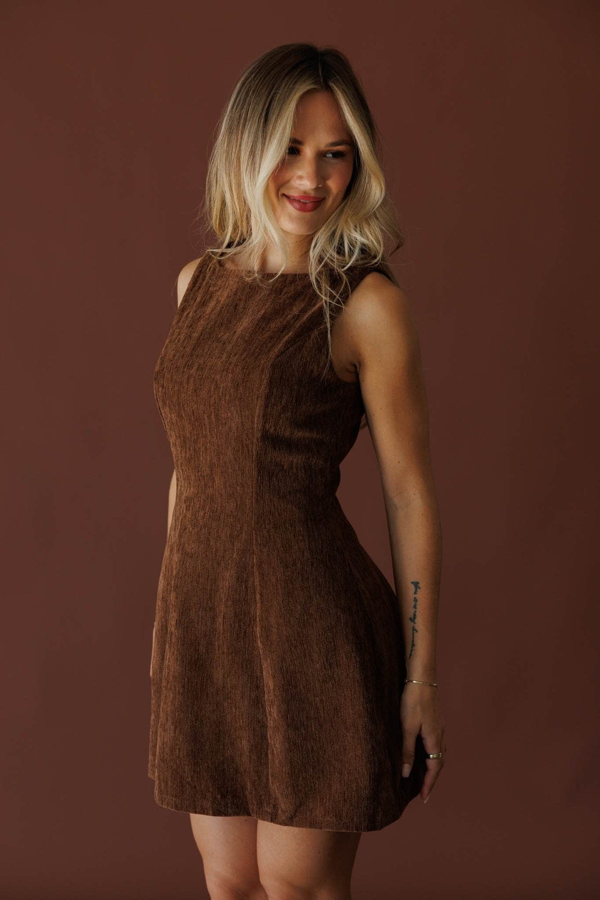 Brown velvet mini dress