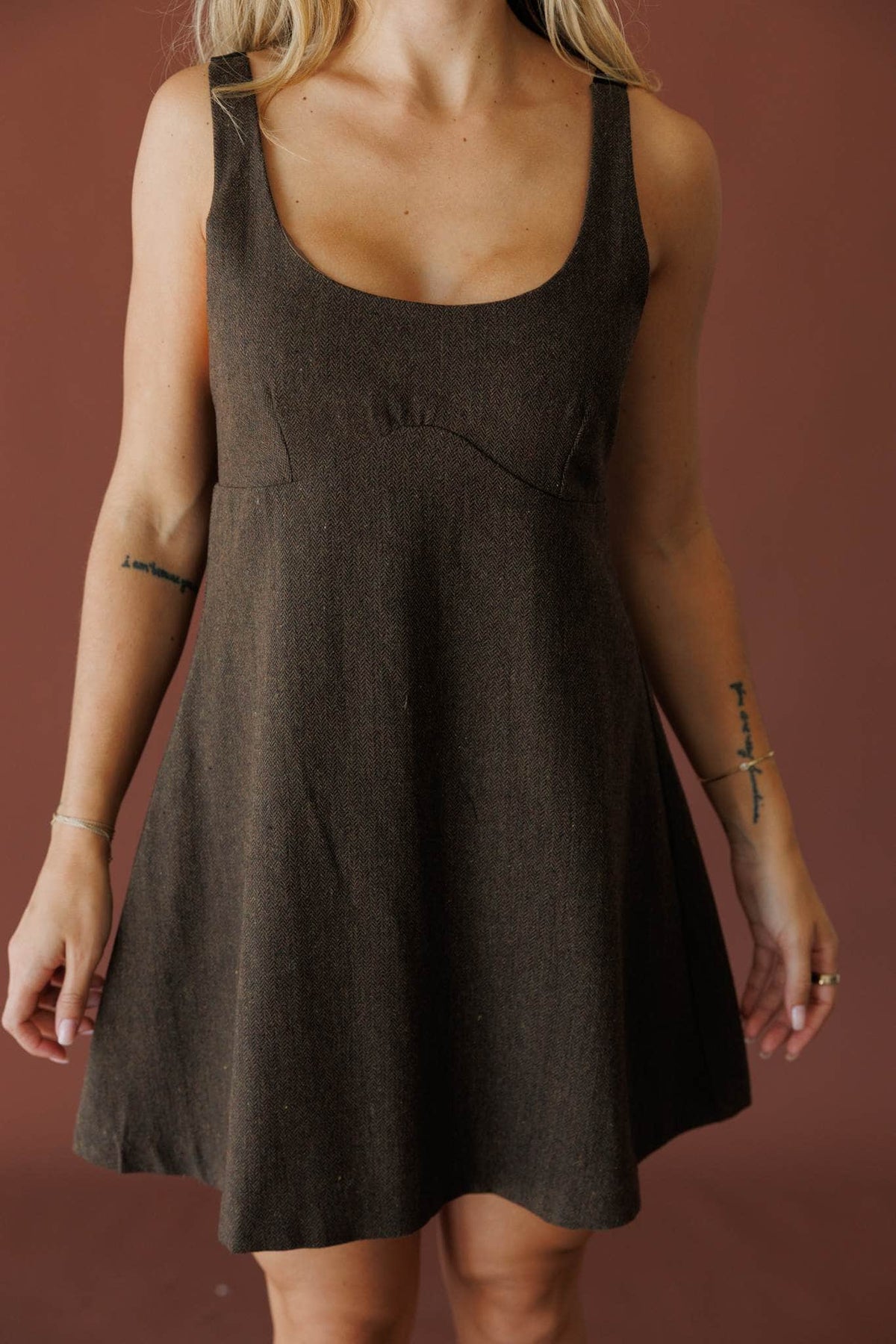 Brown knit shift mini dress