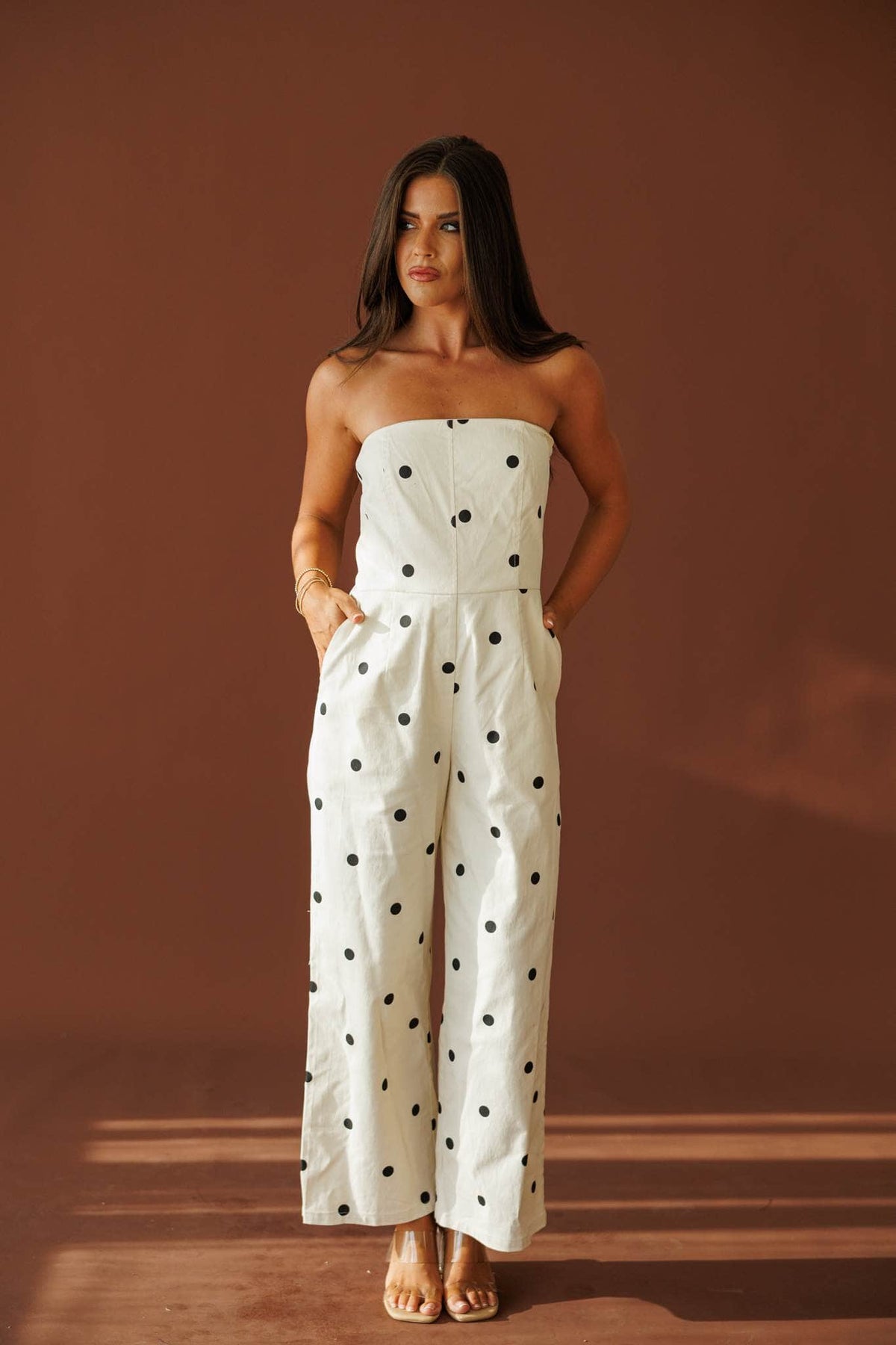 Dotted Line Strapless Jumpsuit