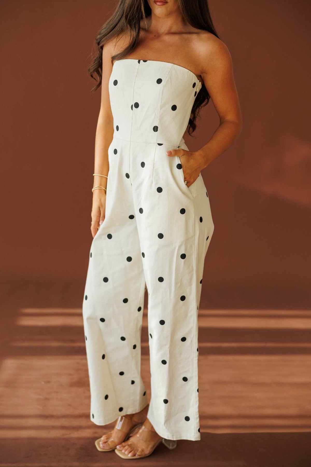 Dotted Line Strapless Jumpsuit