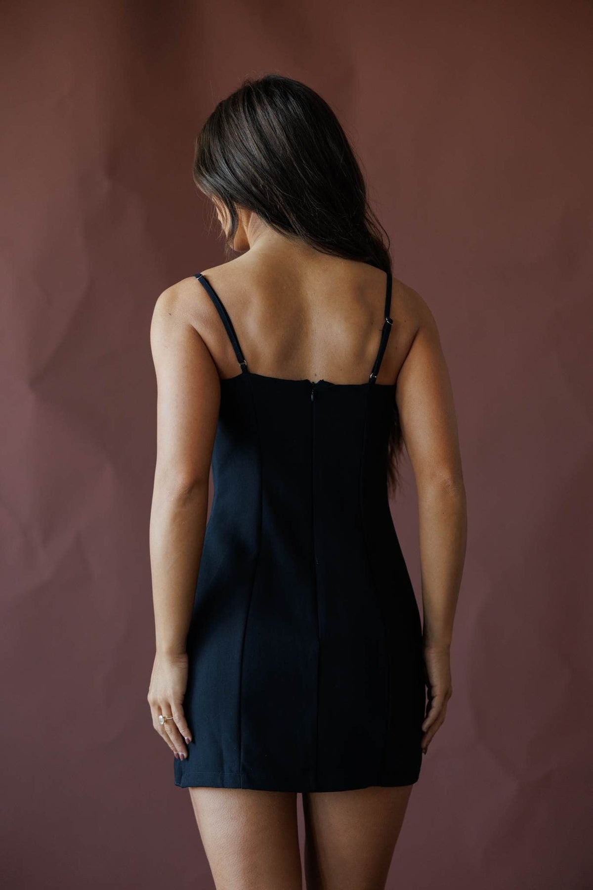 Black lace trim slip mini dress
