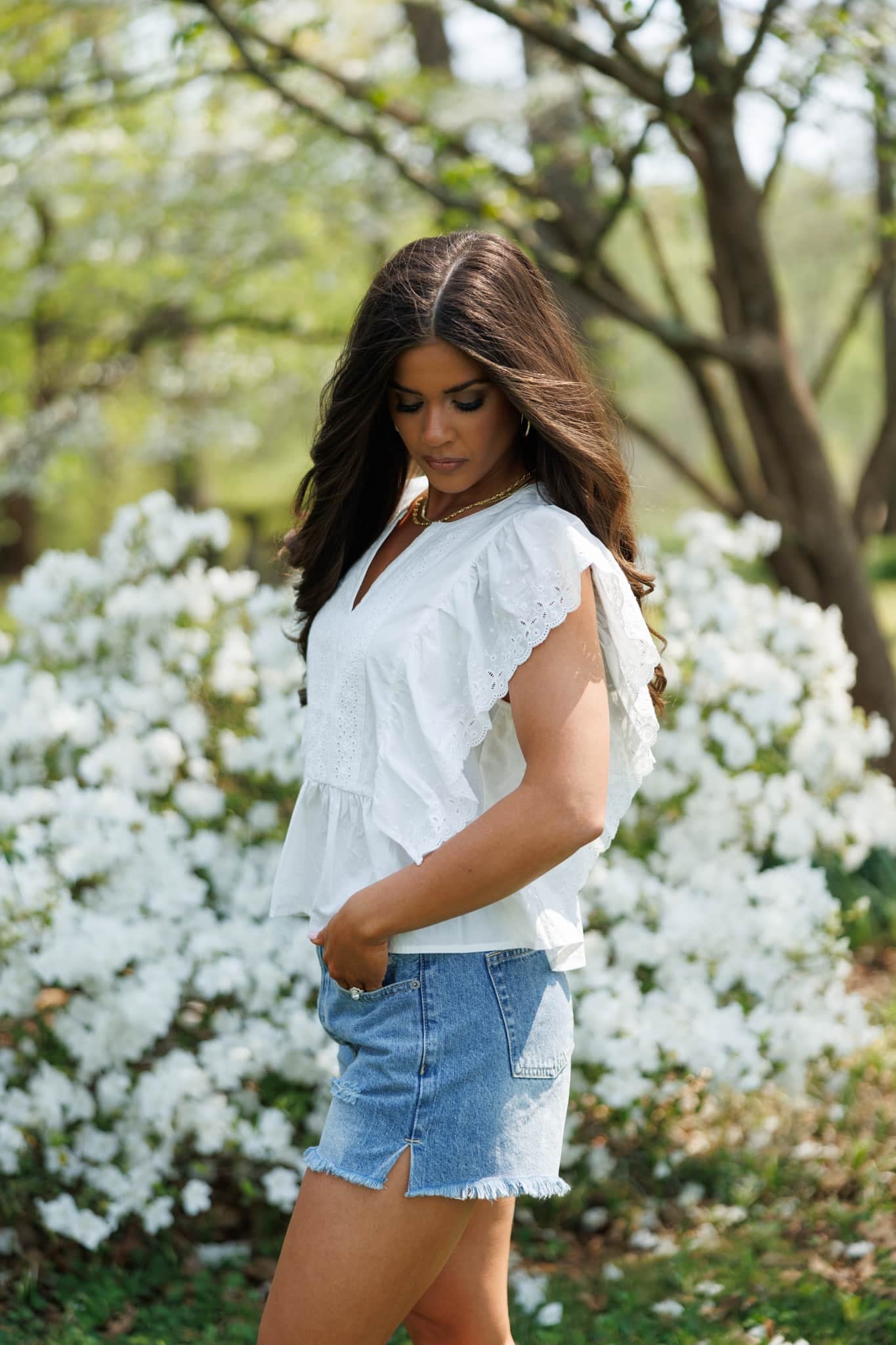 Eyelet Ruffled Poplin Blouse