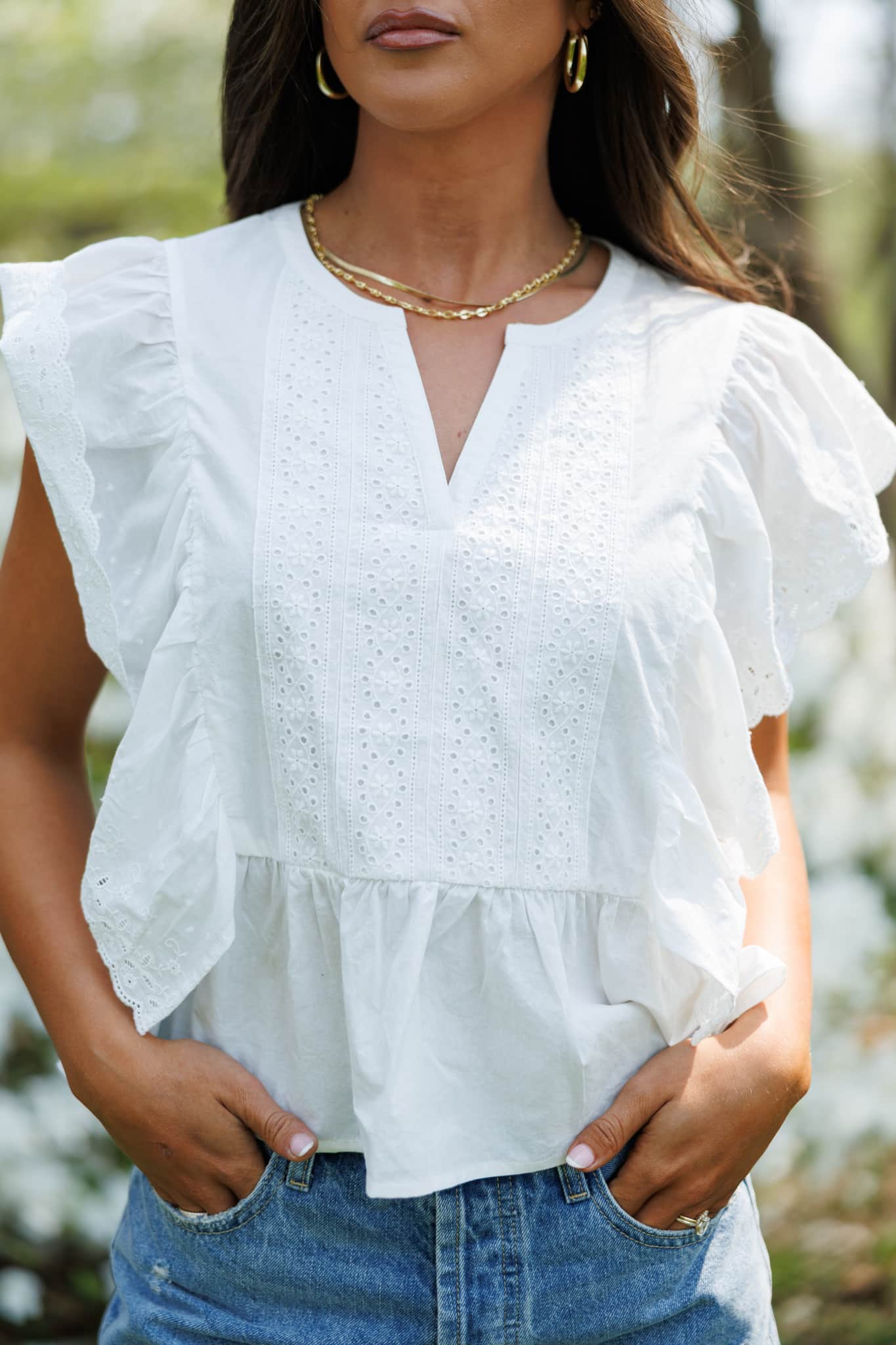 Eyelet Ruffled Poplin Blouse