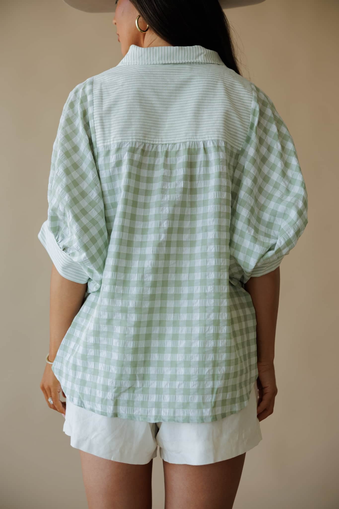 Sage Gingham Stripe Blouse
