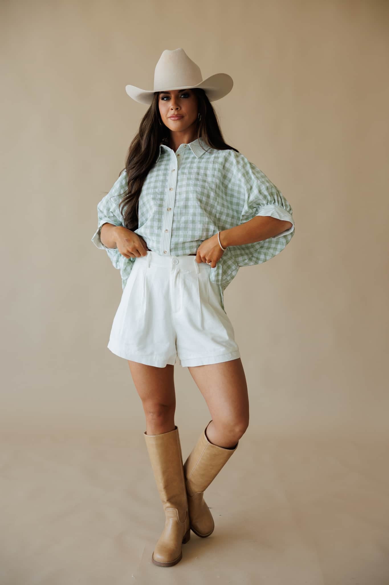 Sage Gingham Stripe Blouse