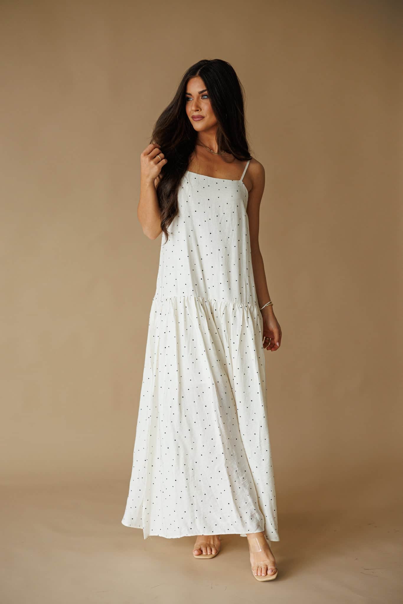 fitted lace wedding dress Polka Dot Maxi Dress | Flowy Neutral Outfits