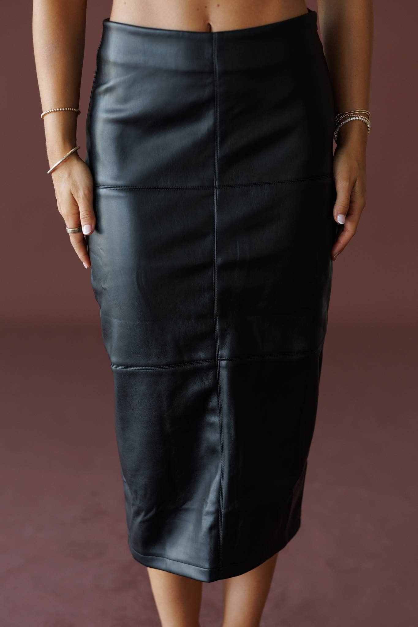 Night Shift Leather Midi Skirt