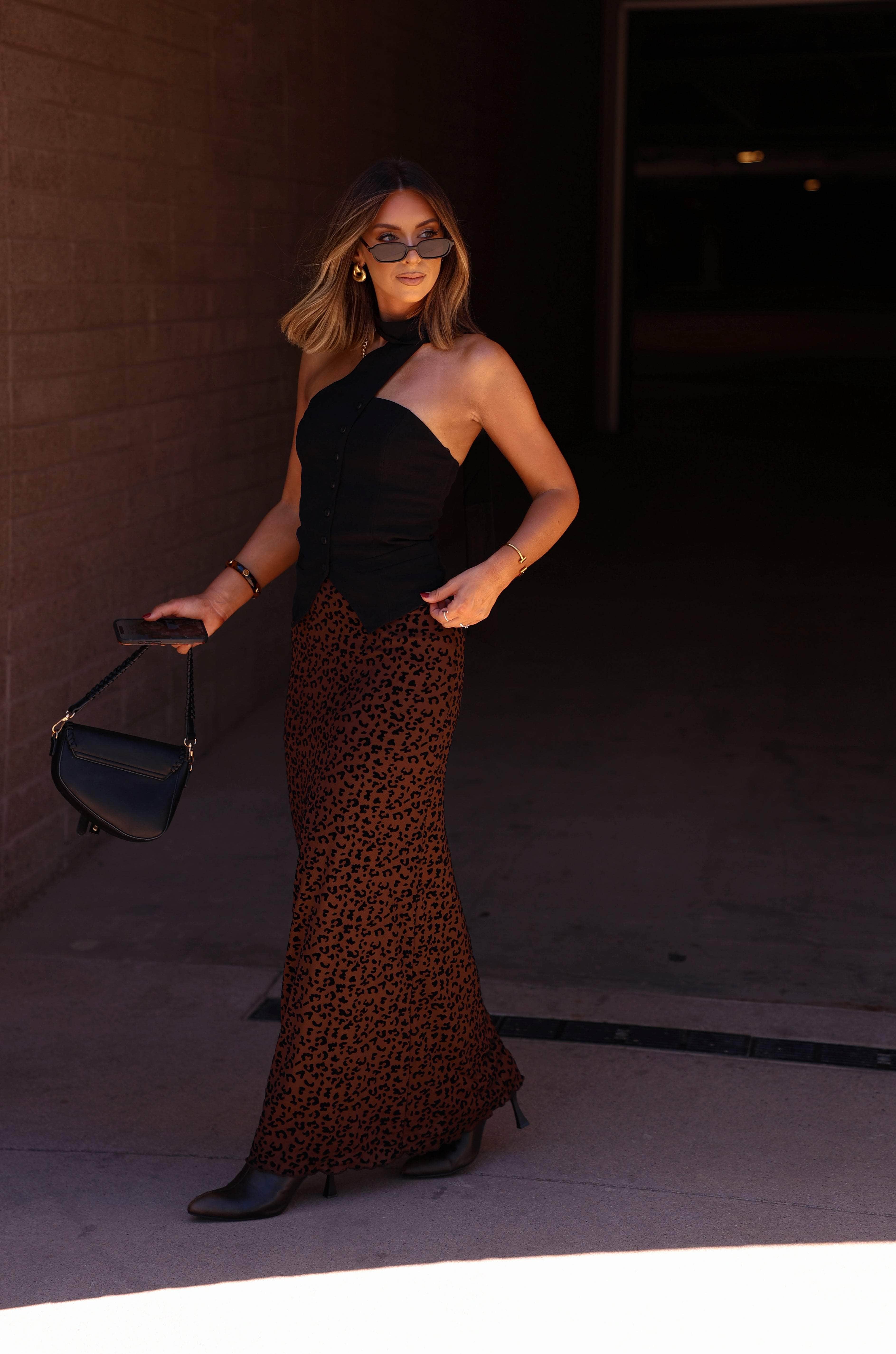 Taupe Leopard Mesh Maxi Skirt